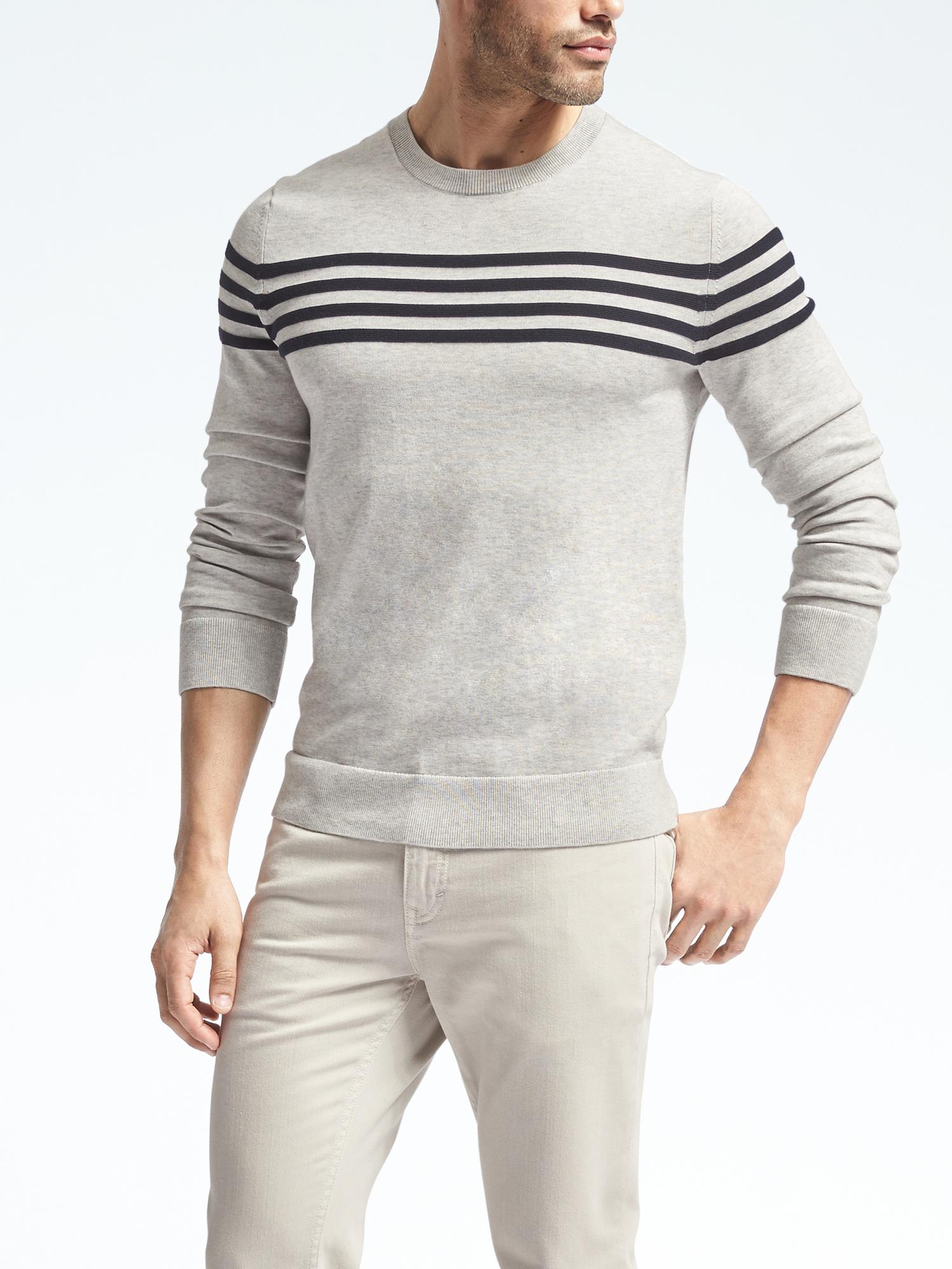 Textured-Stripe Supima® Cotton Crew Pullover