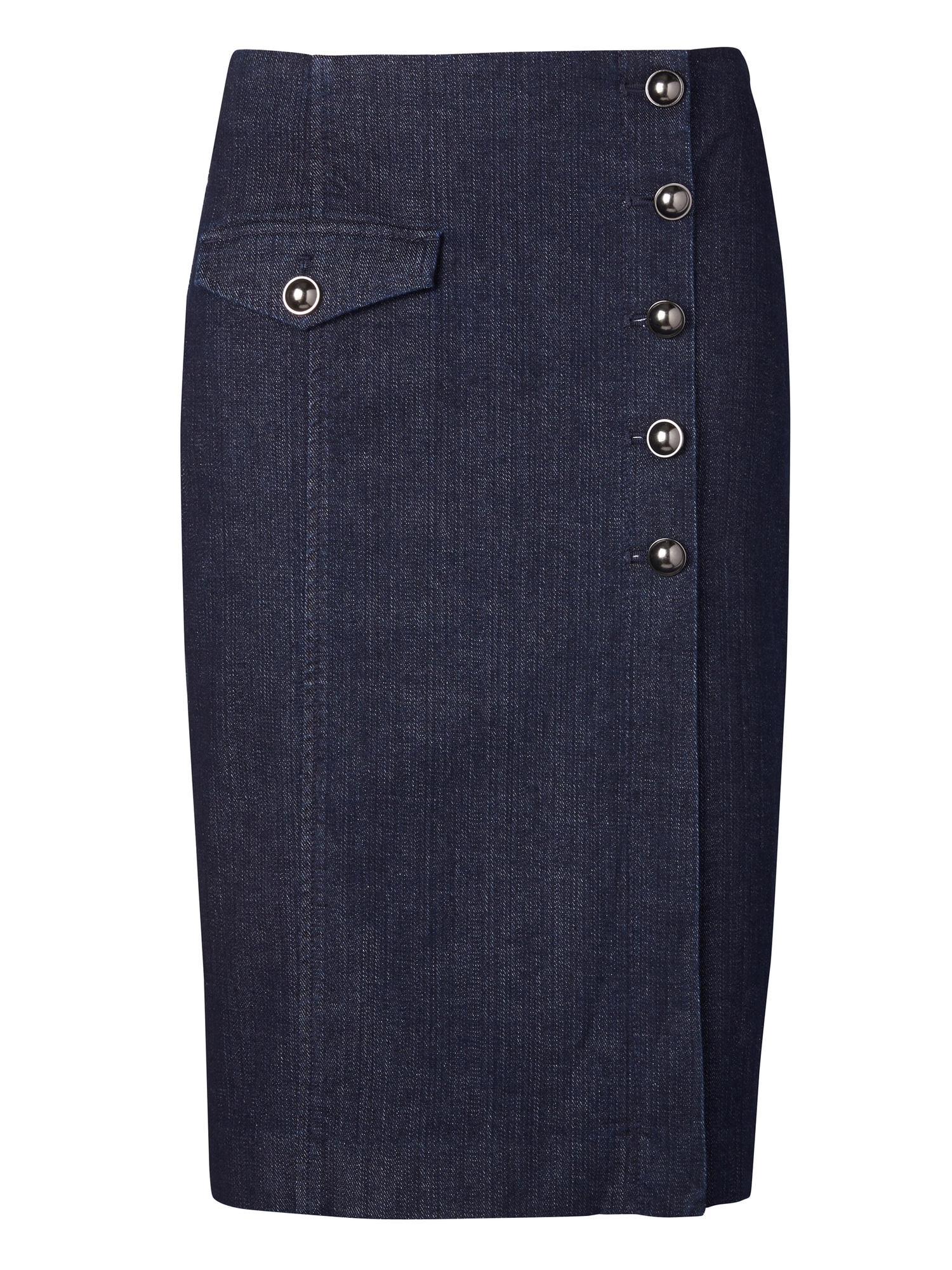 Button-Wrap Denim Skirt