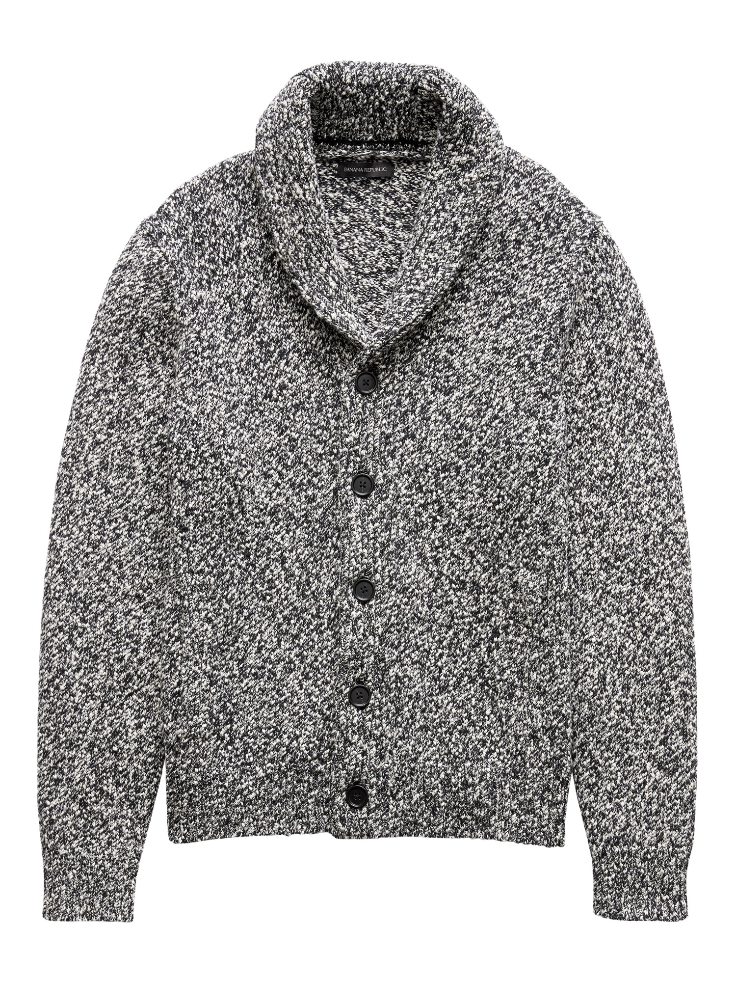 Marled Cotton Shawl-Collar Cardigan Sweater