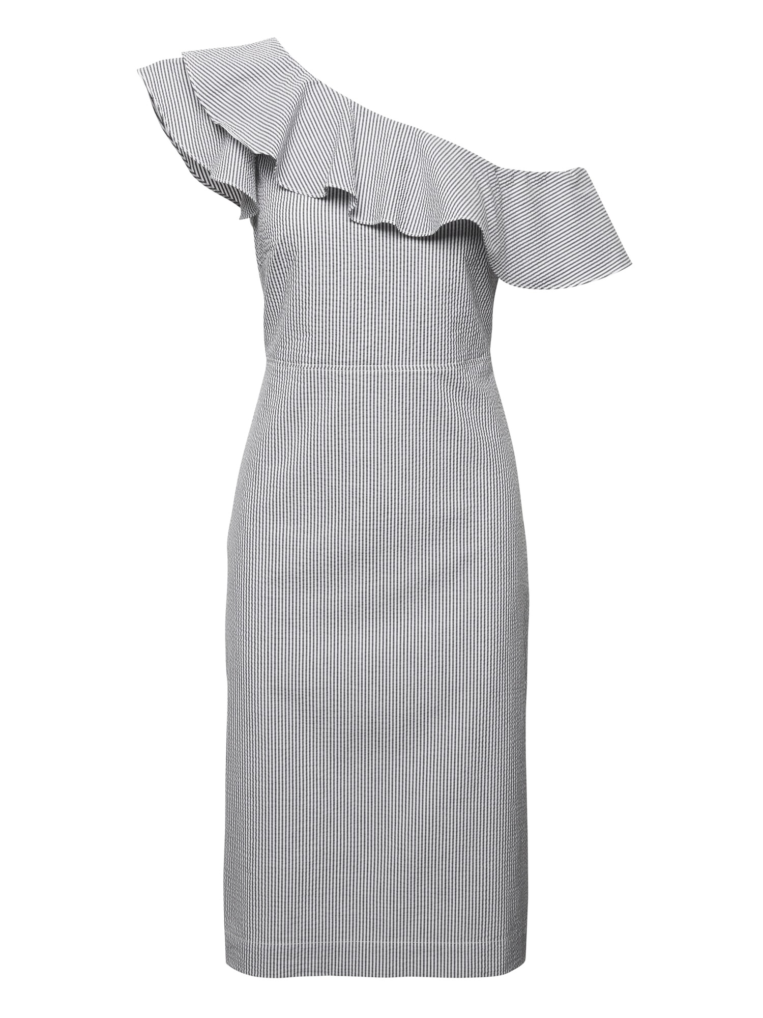 Seersucker One-Shoulder Dress