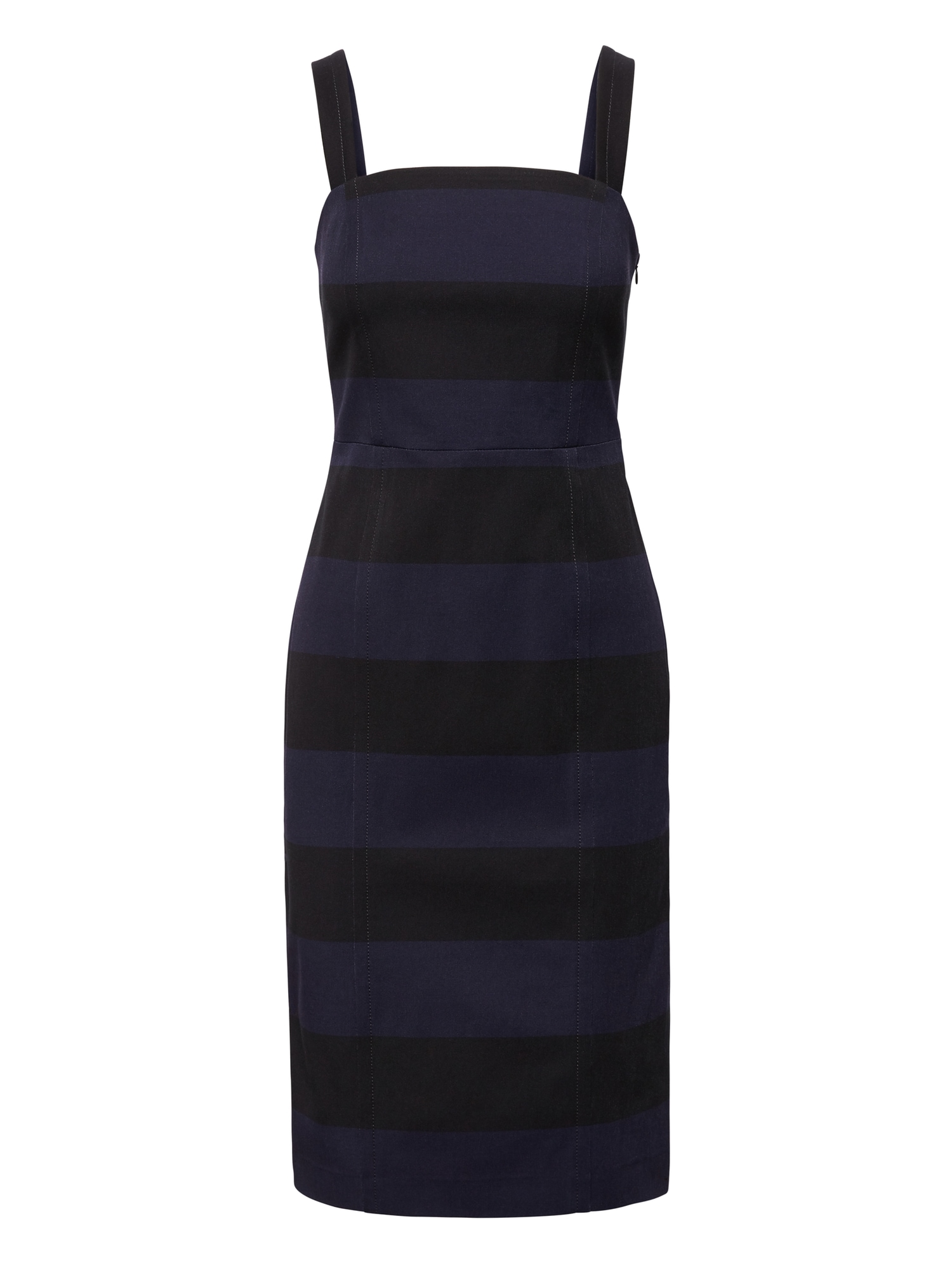 Stripe Square-Neck Bi-Stretch Sheath Dress