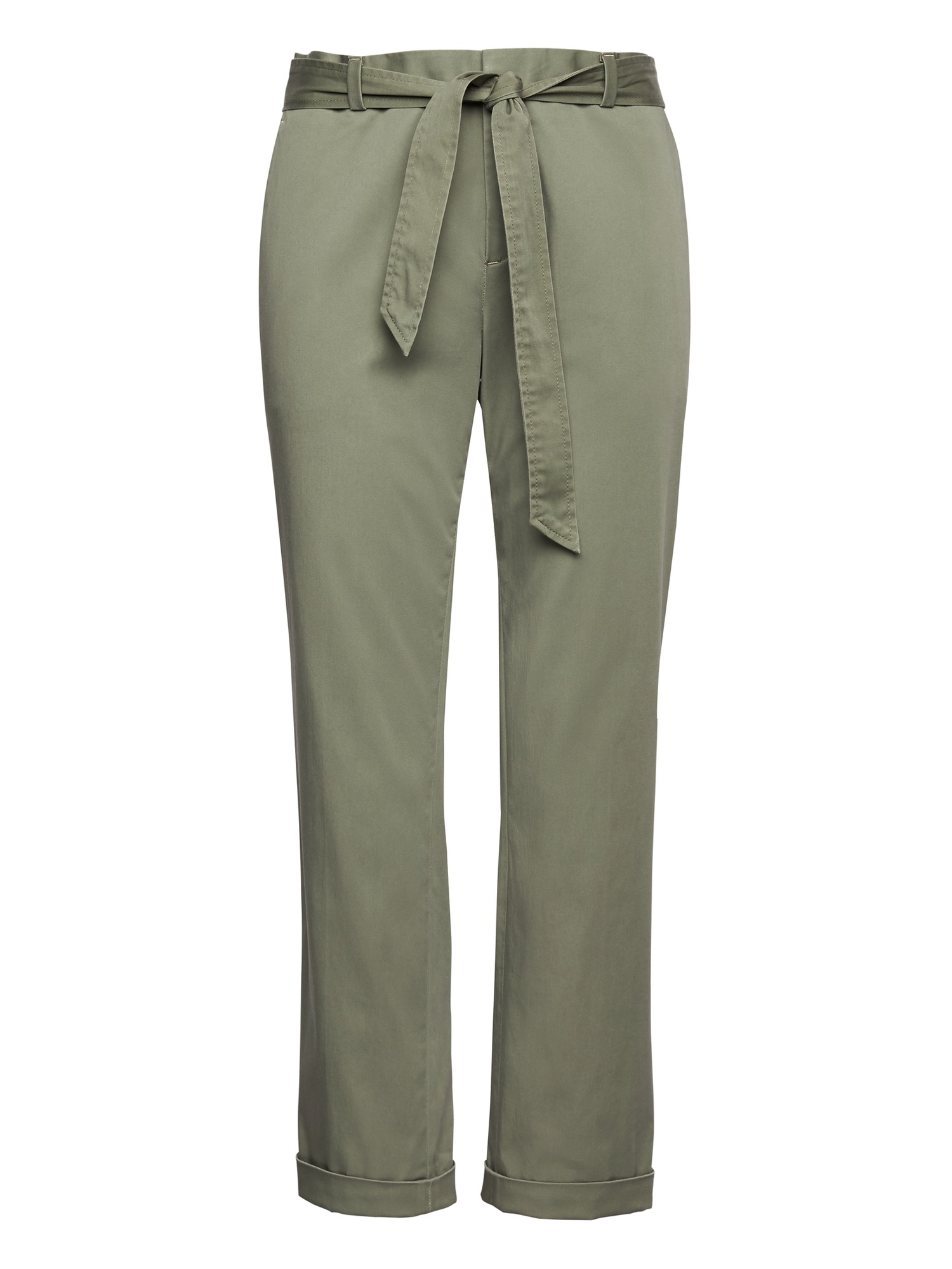 Avery Straight-Fit Sateen Ankle Pant with Tie Waist
