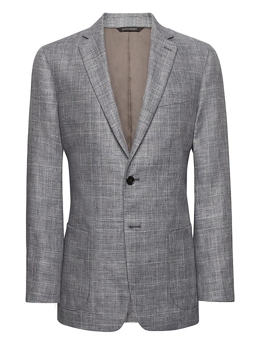 Banana Republic Slim Gray Plaid Linen Suit Jacket. 1
