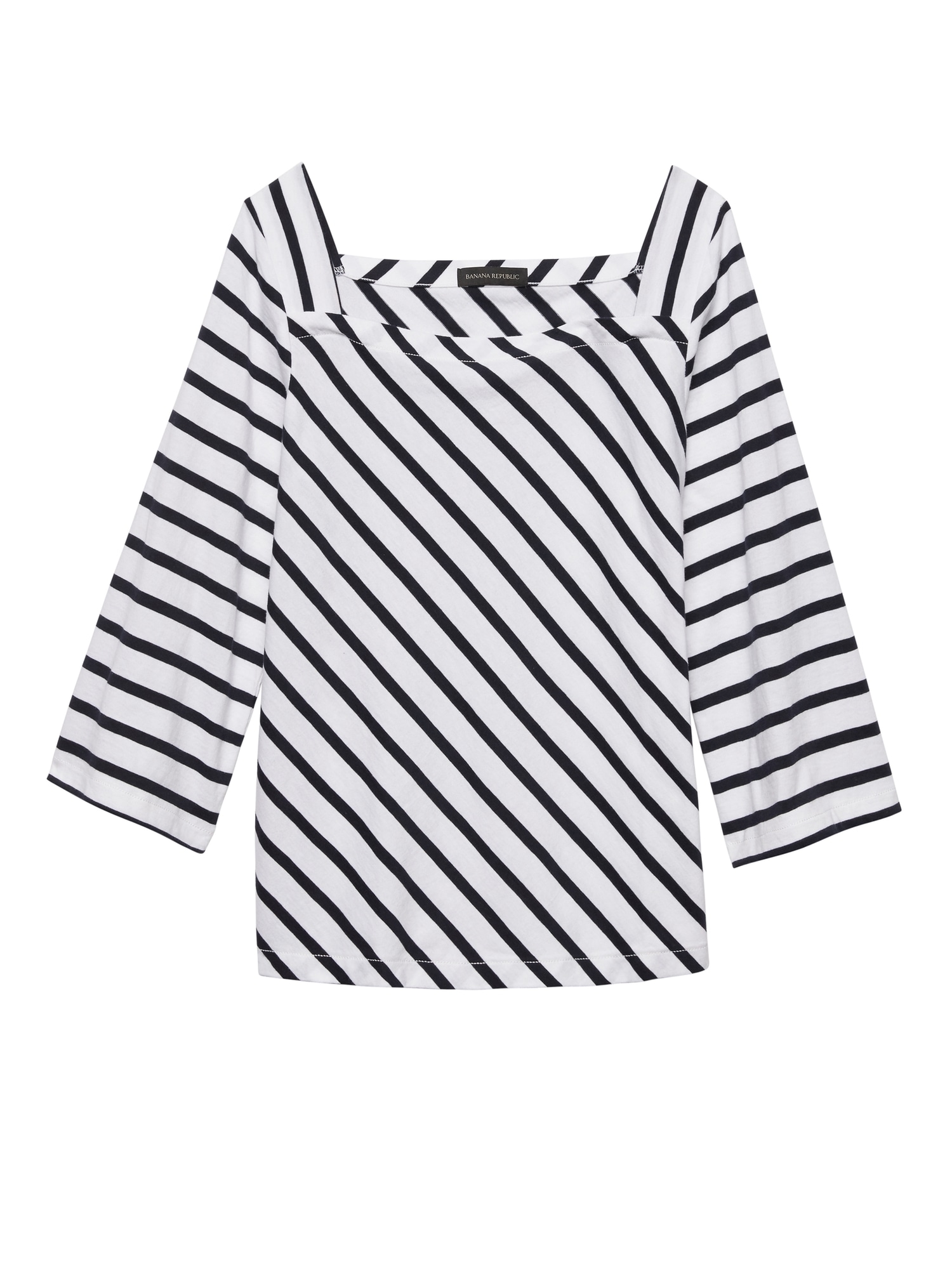 Stripe Wide-Sleeve Square Neck Top