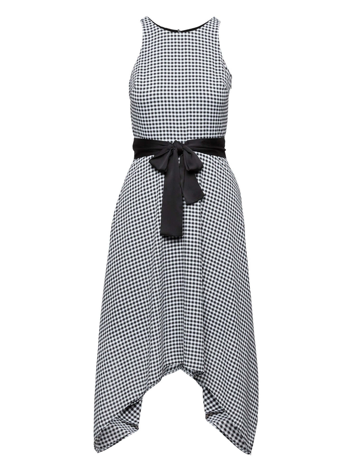Petite Gingham Racer-Neck Fit-and-Flare Dress
