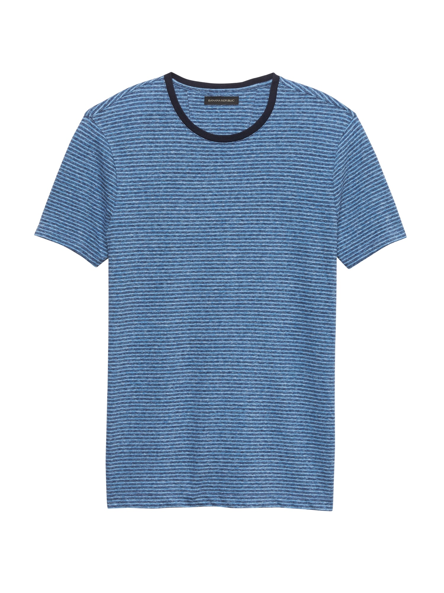 Linen-Cotton Stripe Crew-Neck T-Shirt