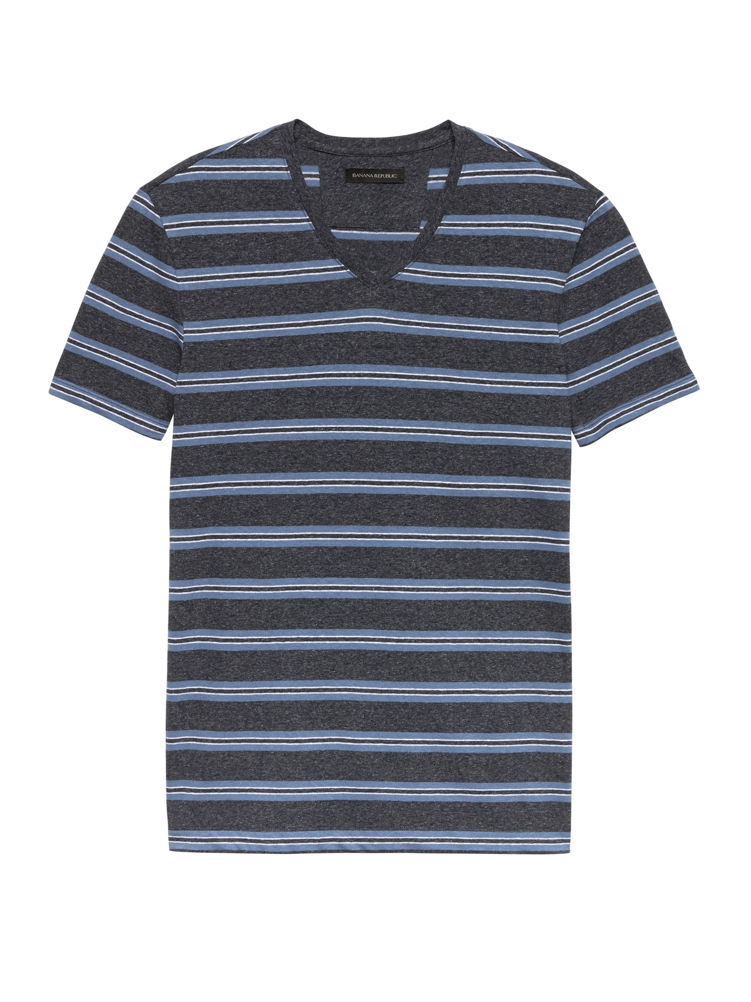 Heritage Linen-Cotton Stripe V-Neck T-Shirt