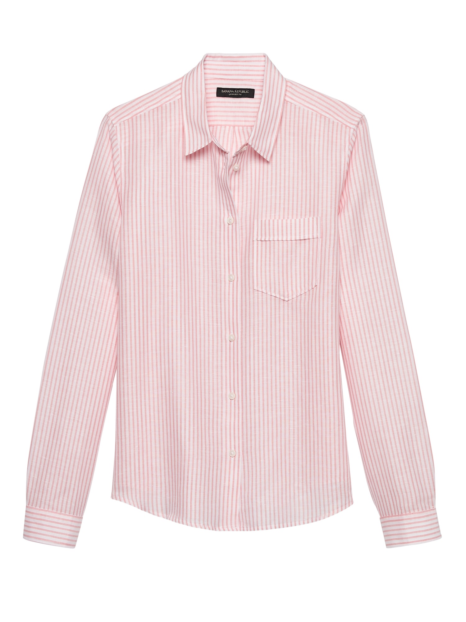 Petite Quinn Boy-Fit Stripe Linen-Cotton Shirt