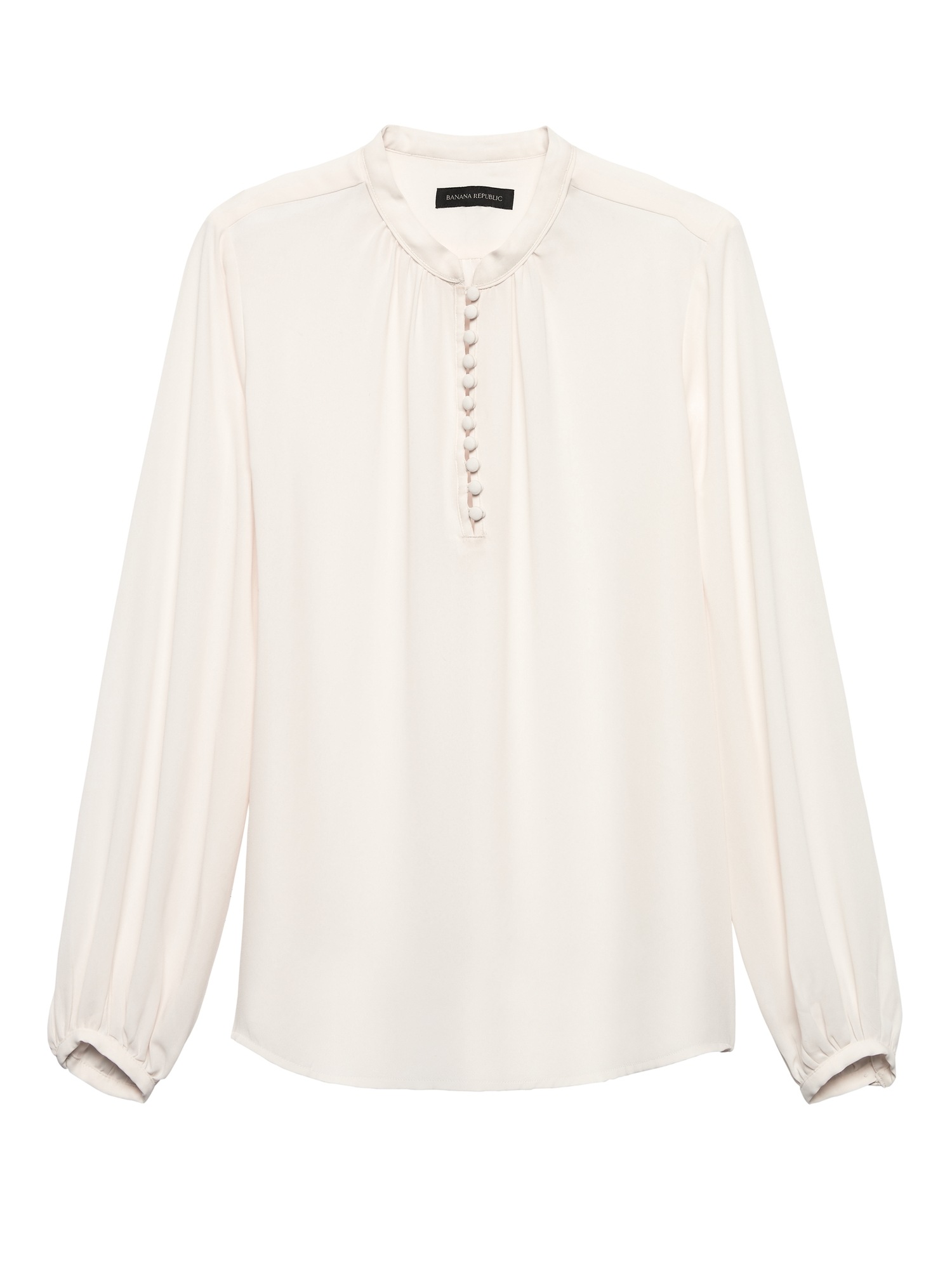Petite Button-Front Poet-Sleeve Top