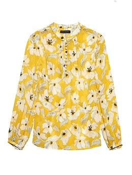 トップス flower print sheer shirt / yellow / S Floral Semi-Sheer Button-Front Poet-Sleeve Top | Banana Republic