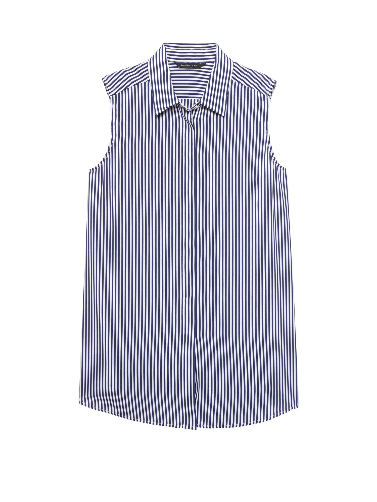 Petite LIFE IN MOTION Parker Tunic-Fit Stripe Washable Silk Sleeveless Shirt with Crossover Back