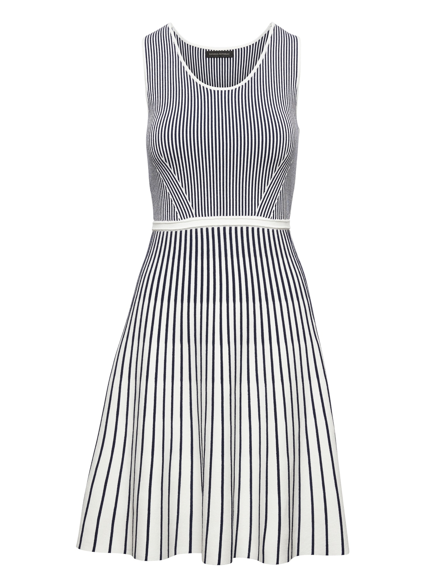 Petite Stripe-Knit Fit-and-Flare Dress | Banana Republic