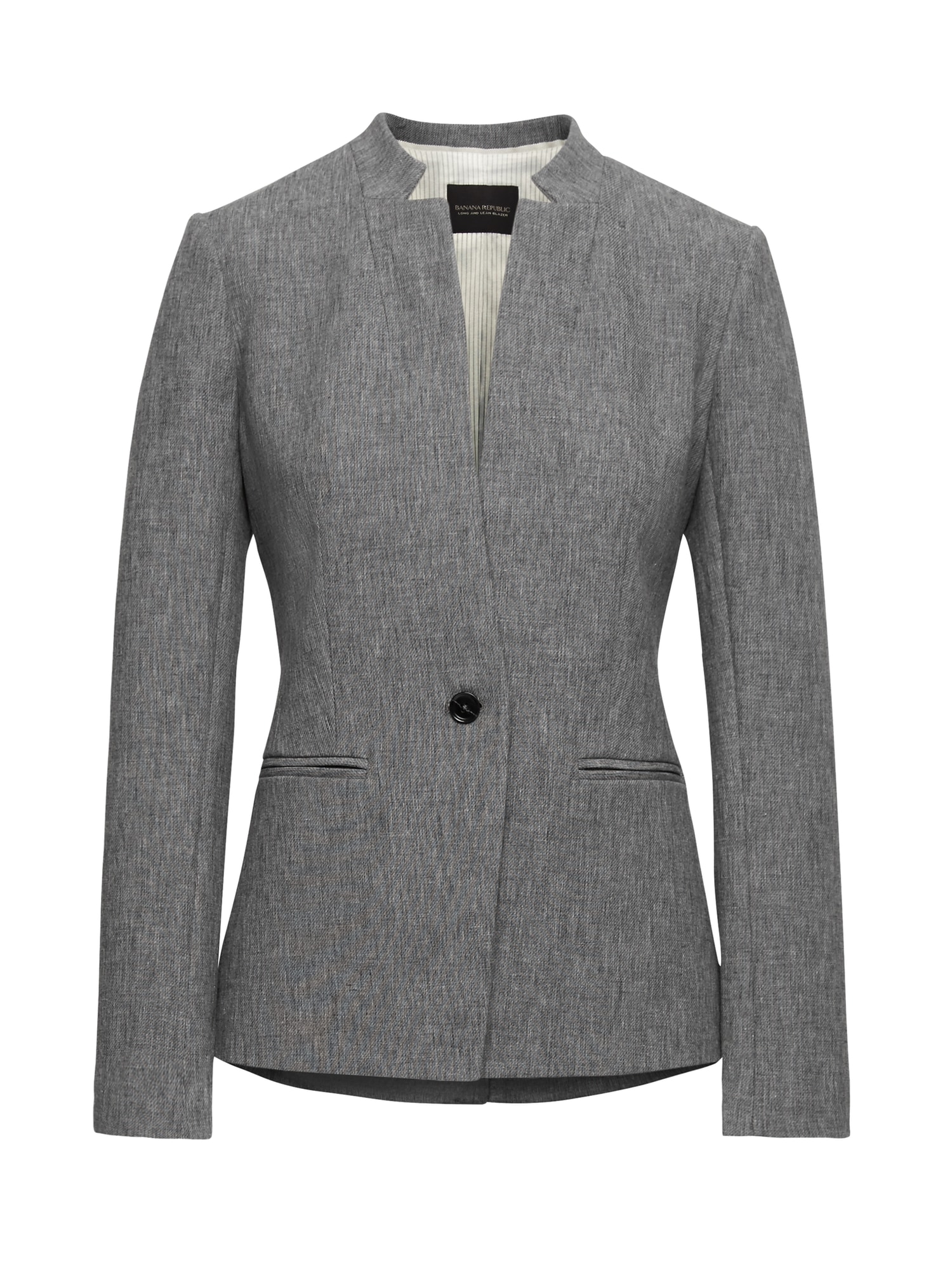 Long and Lean-Fit Inverted Collar Bi-Stretch Blazer