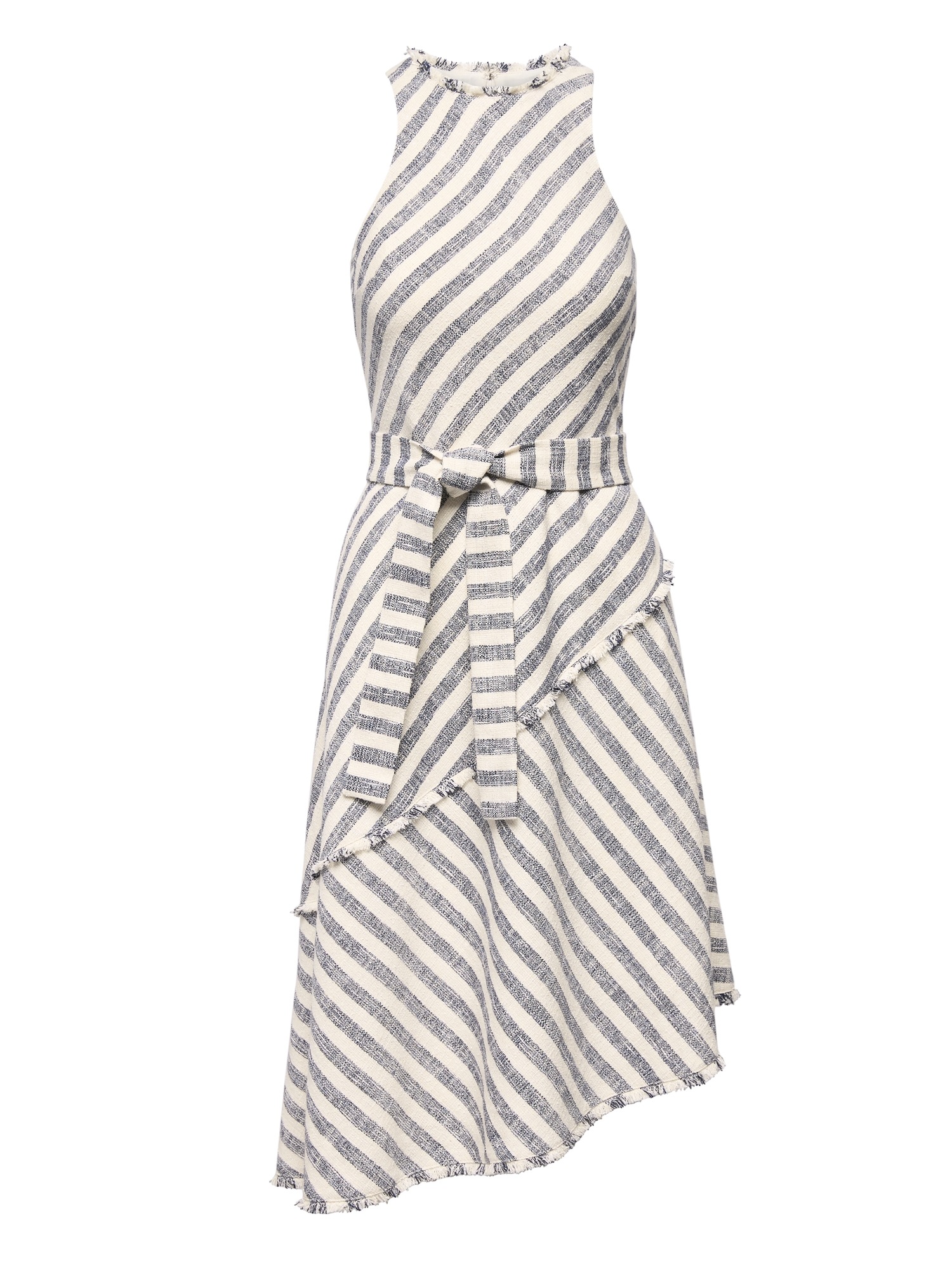 Petite Tweed Stripe Asymmetrical-Hem Dress