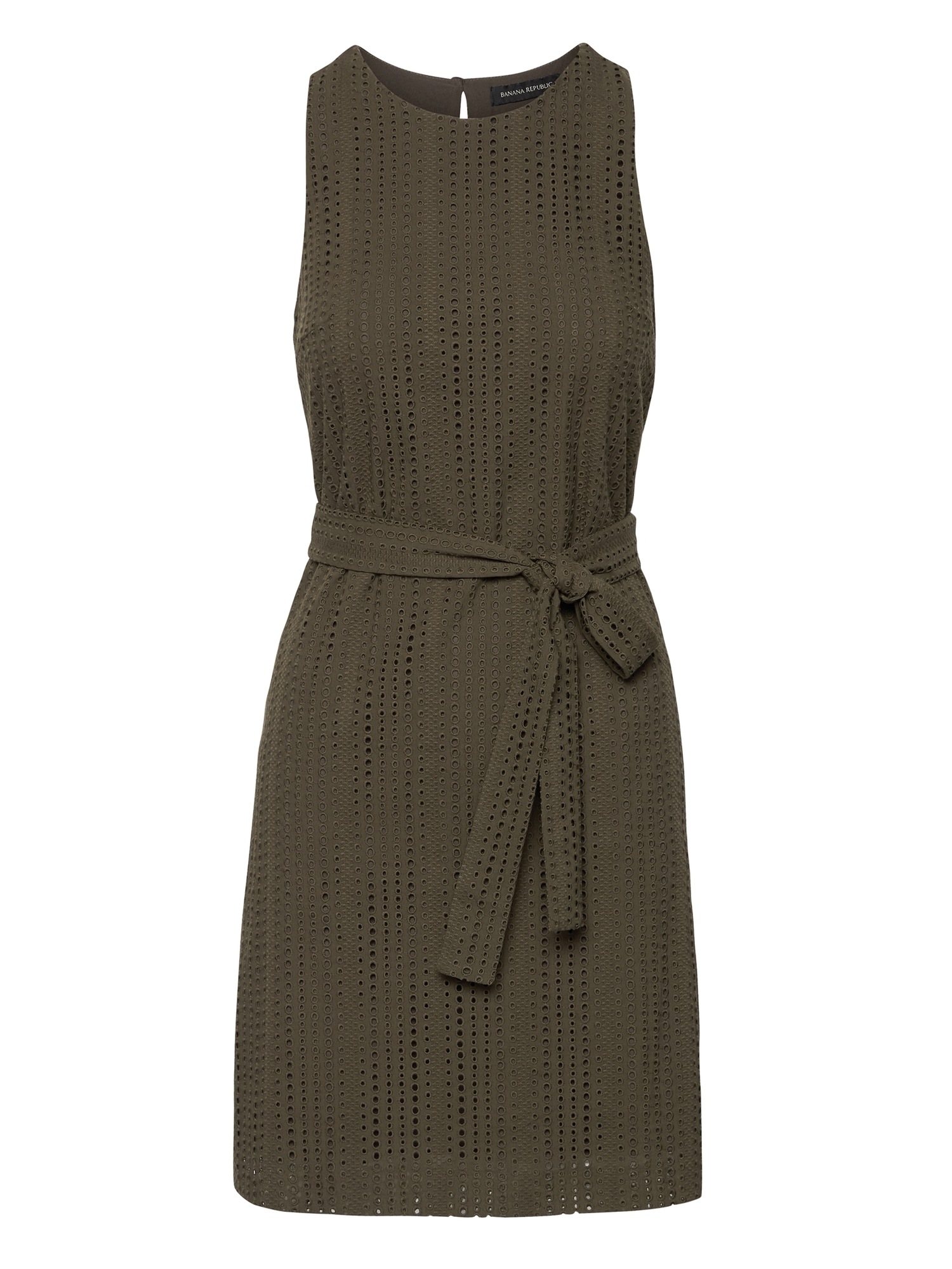 Eyelet Shift Dress with Tie at Waist