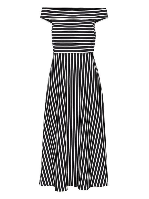 Stripe Ponte Off-the-Shoulder Dress | Banana Republic