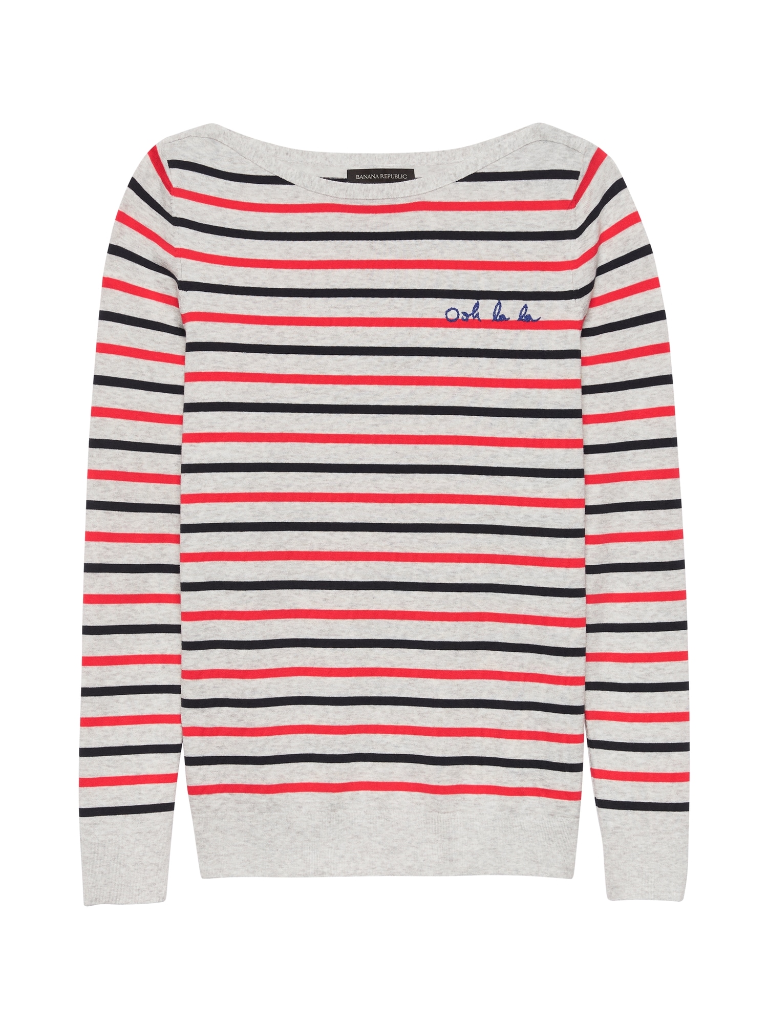 Stretch-Cotton Embroidered Boat-Neck Sweater