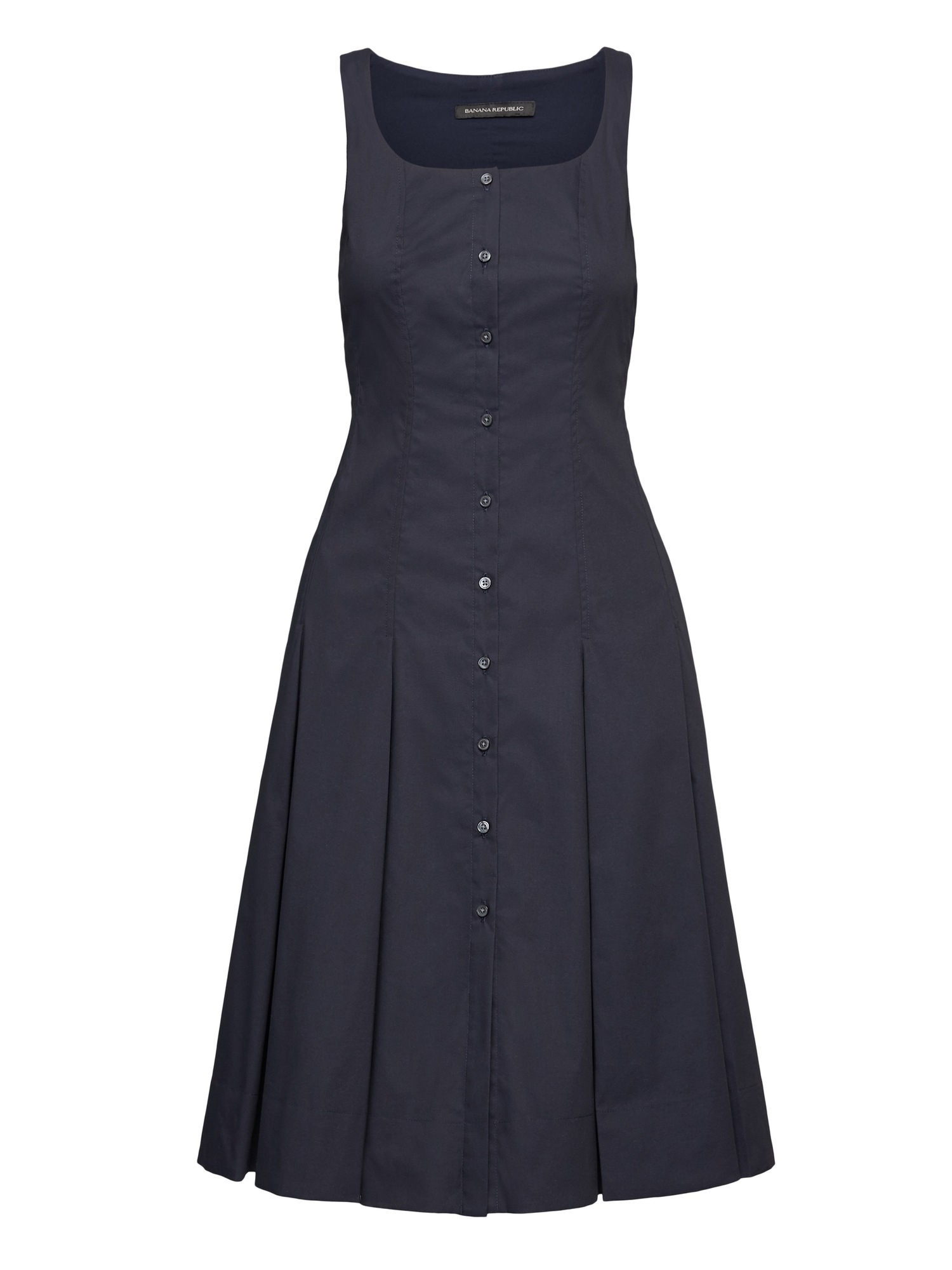 Super-Stretch Button-Down Fit-and-Flare Dress