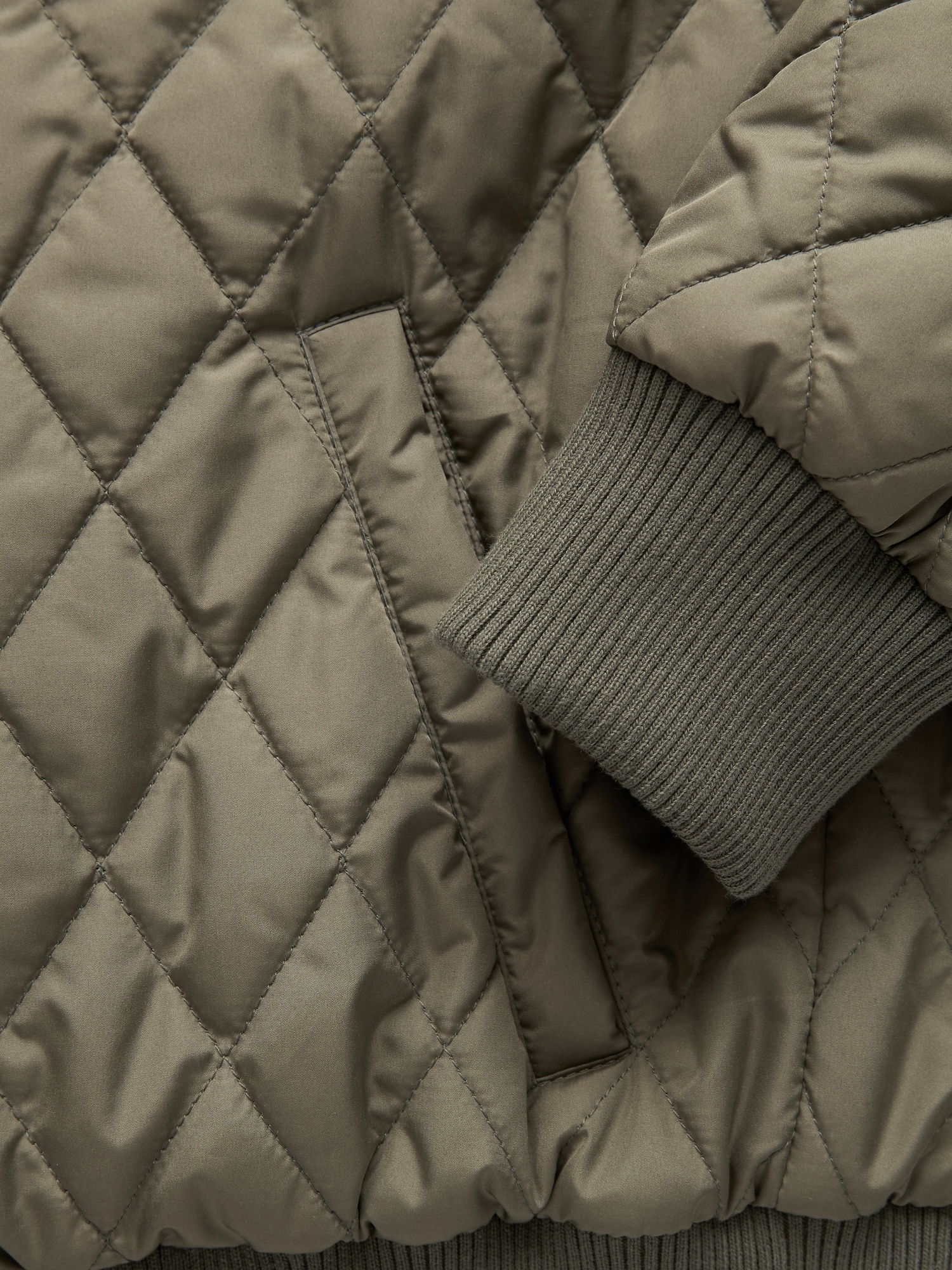 Diamond Quilted Bomber Jacket - Green