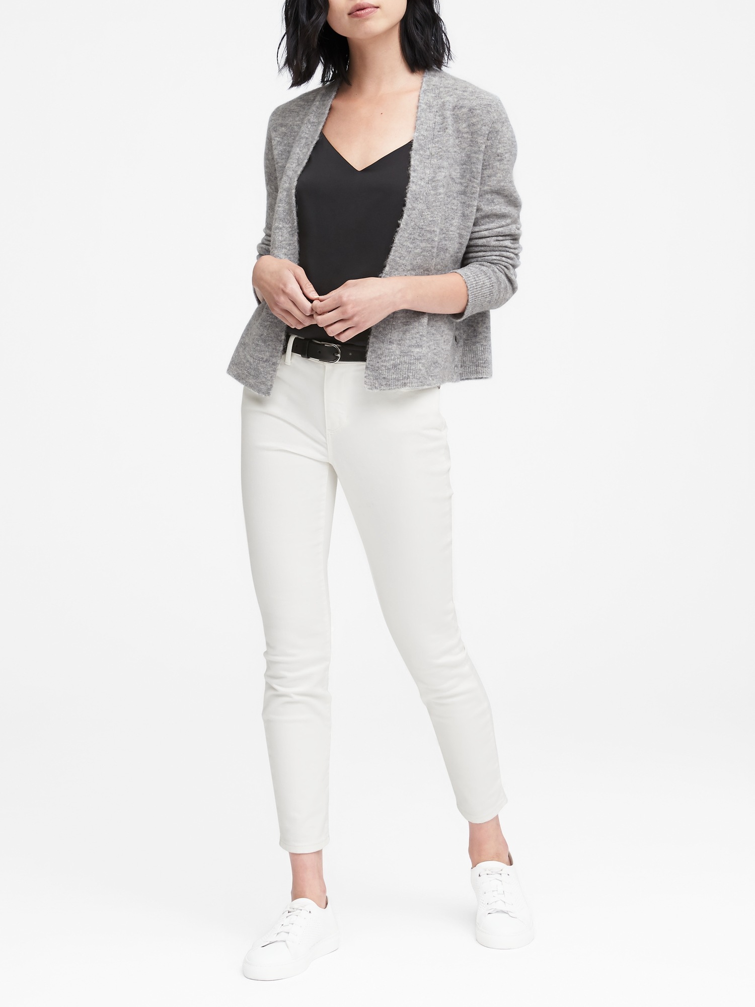 Aire Button-Side Cropped Cardigan Sweater