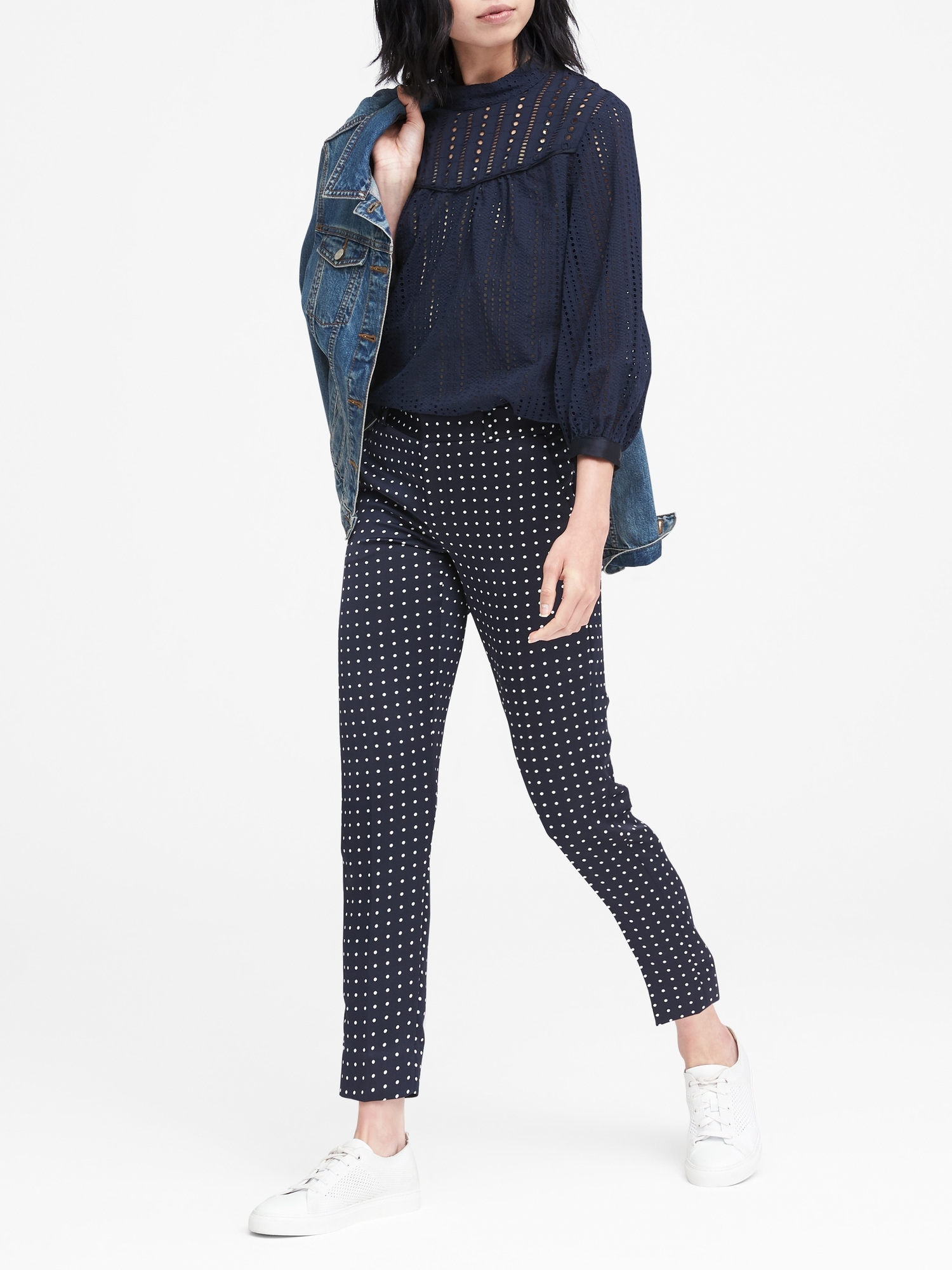 Avery Straight-Fit Polka Dot Ankle Pant