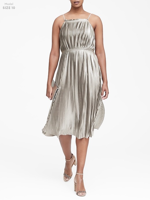 Metallic Pleated Dress | Banana Republic