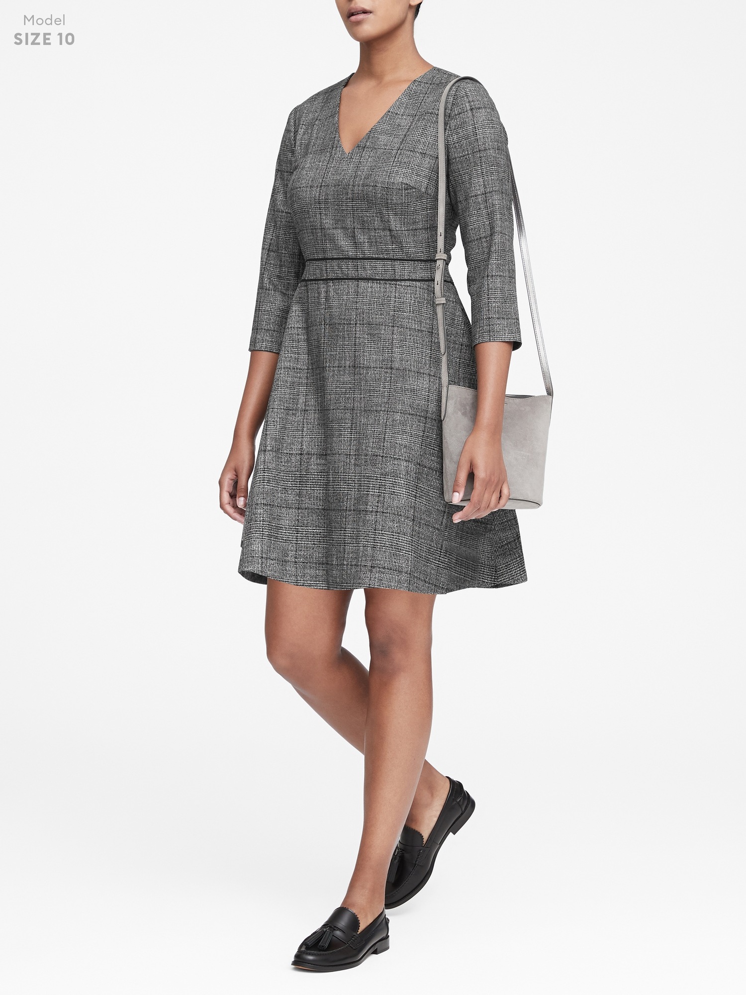 Plaid V-Neck Fit-and-Flare Dress