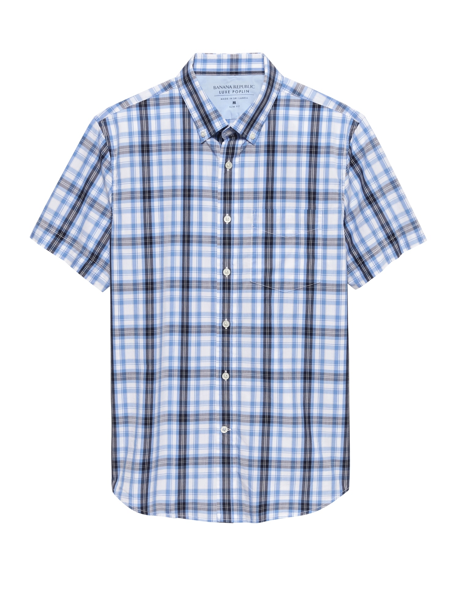 Slim-Fit Luxe Poplin Short-Sleeve Plaid Shirt