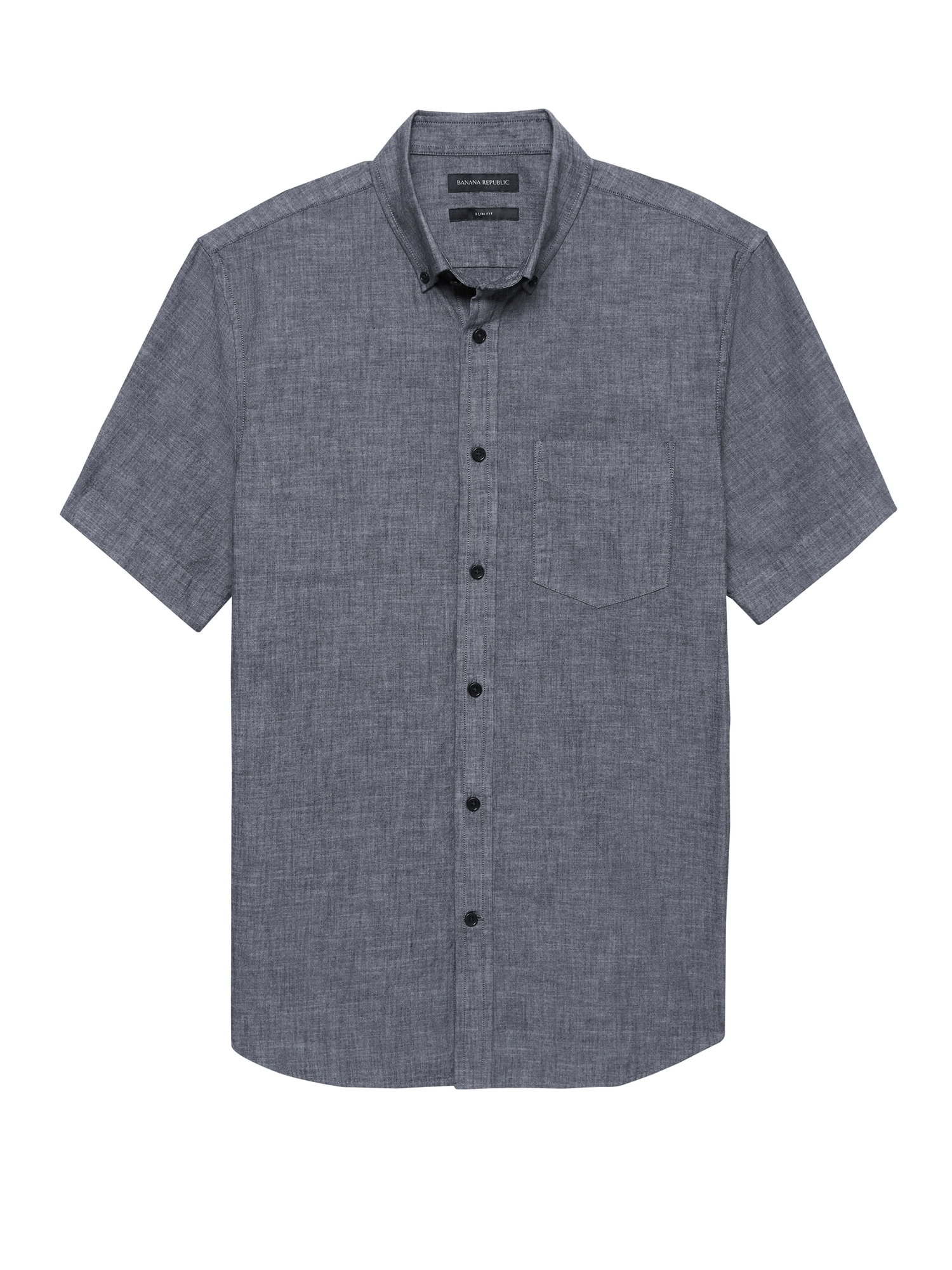 Slim-Fit Luxe Poplin Short-Sleeve Chambray Shirt
