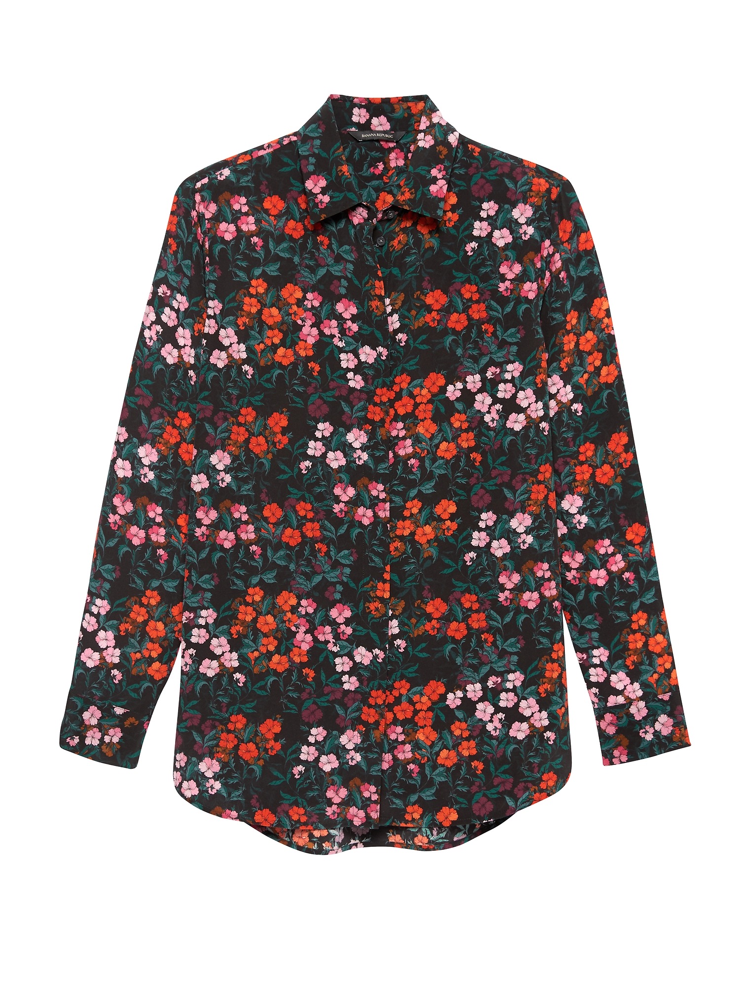 Parker Tunic-Fit Floral Washable Silk Shirt
