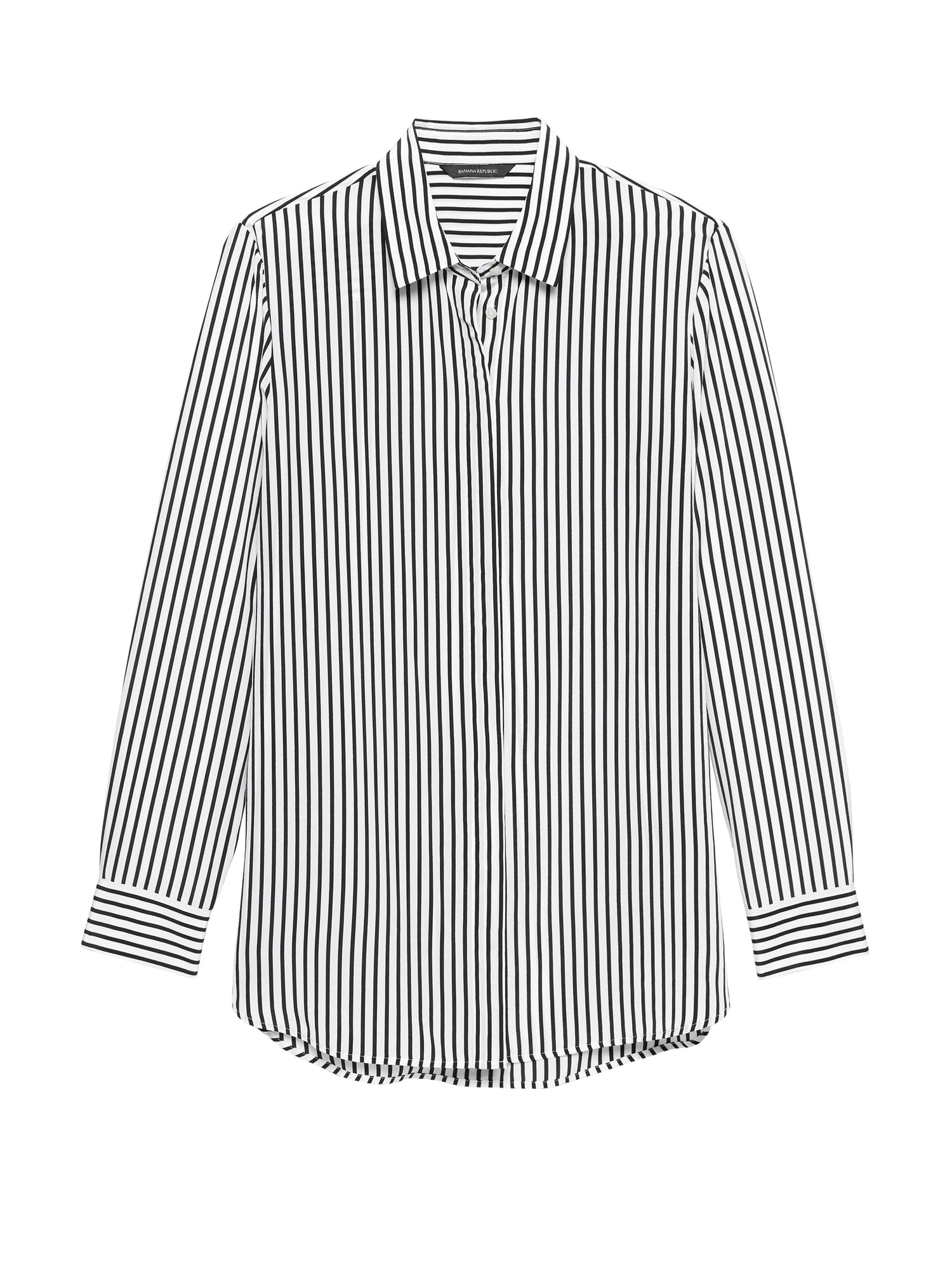 Parker Tunic-Fit Stripe Washable Silk Shirt