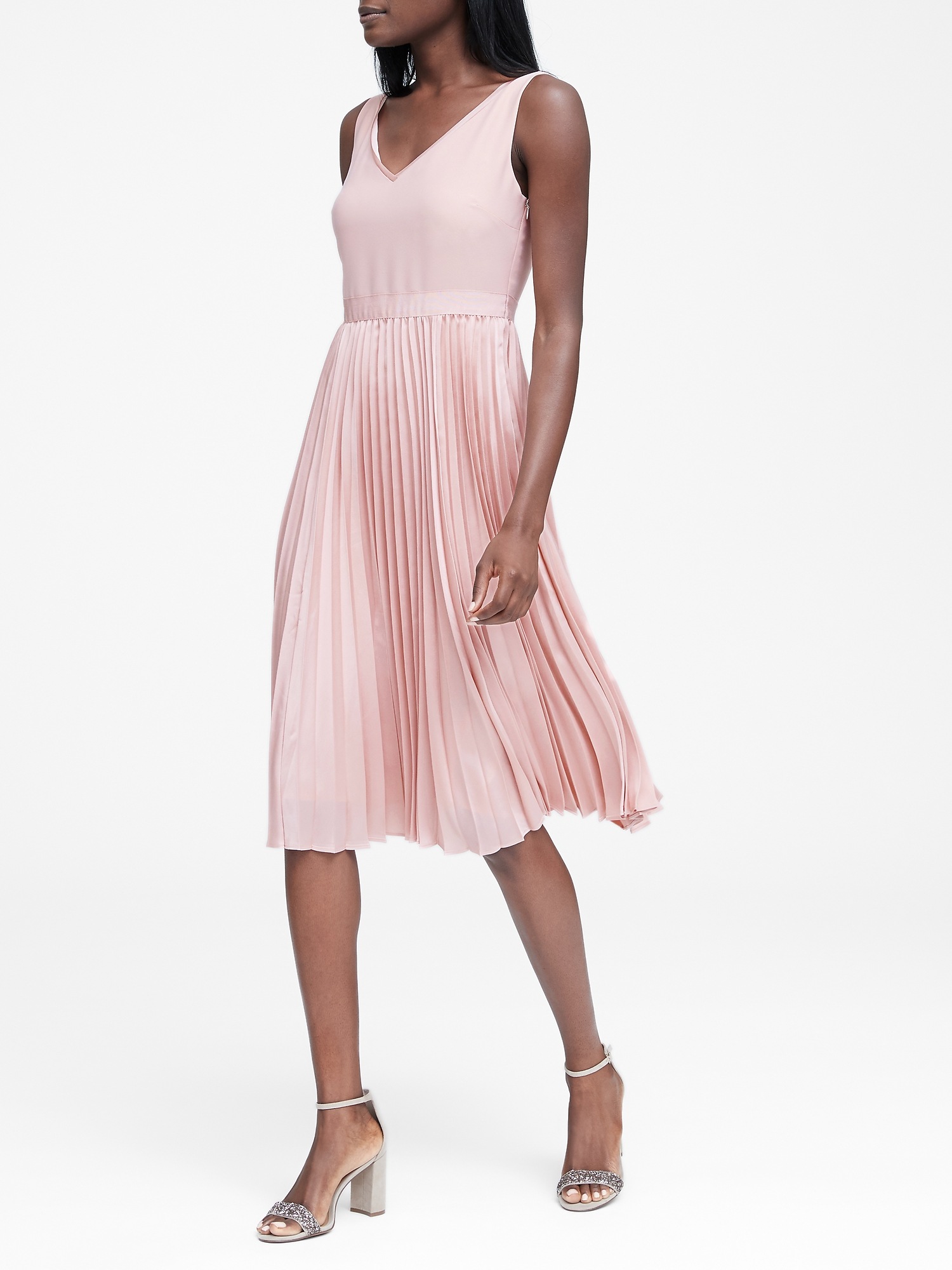 Pleated Fit-and-Flare Dress