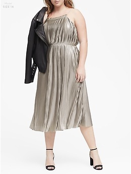 Metallic Pleated Dress Banana Republic