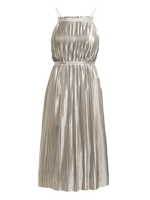 Metallic Pleated Dress | Banana Republic