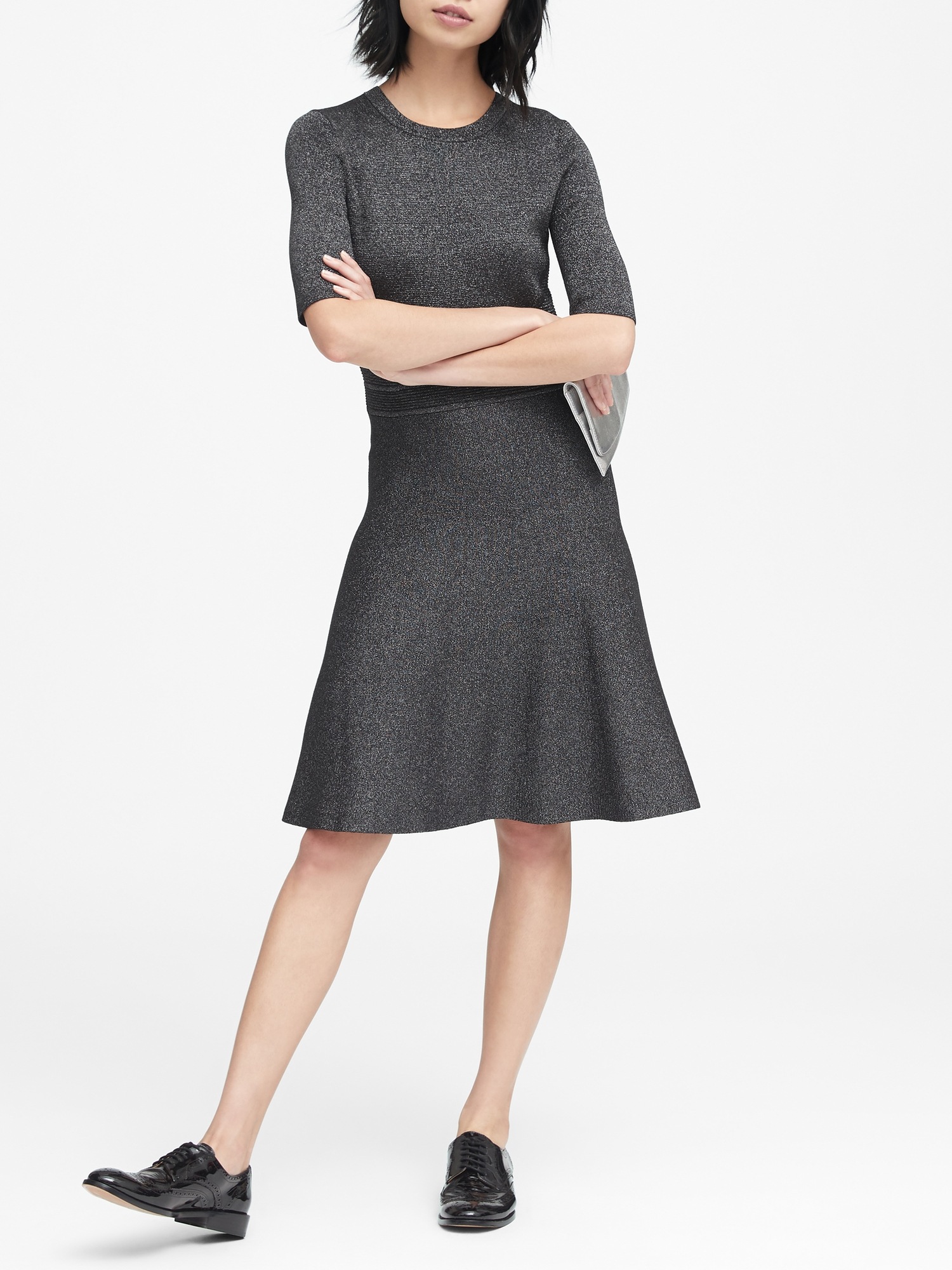 Metallic Fit-and-Flare Sweater Dress