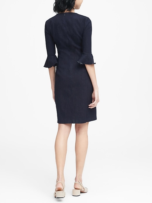 Denim Flutter Sleeve Sheath Dress