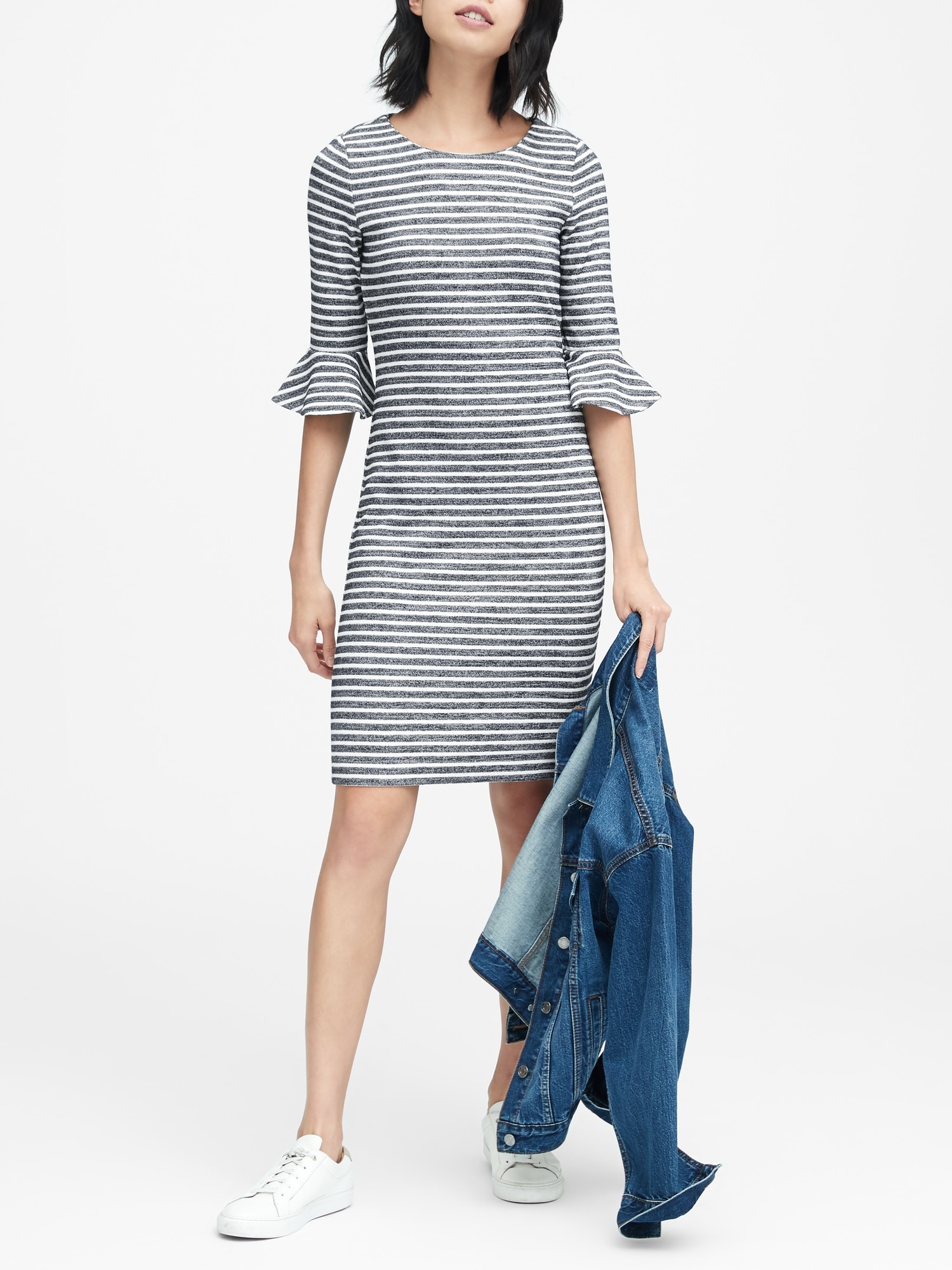 Stripe Flutter-Sleeve Dress