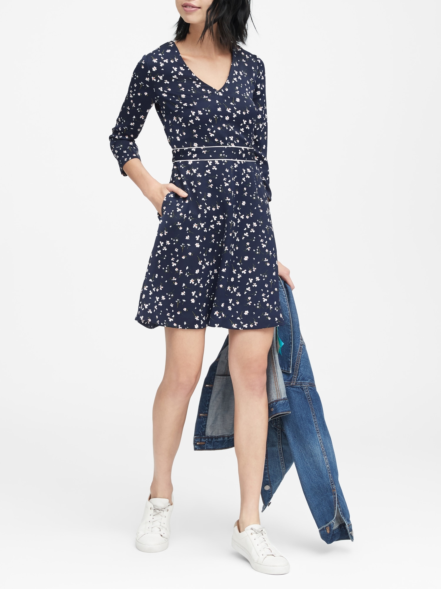 Petite Floral V-Neck Fit-and-Flare Dress