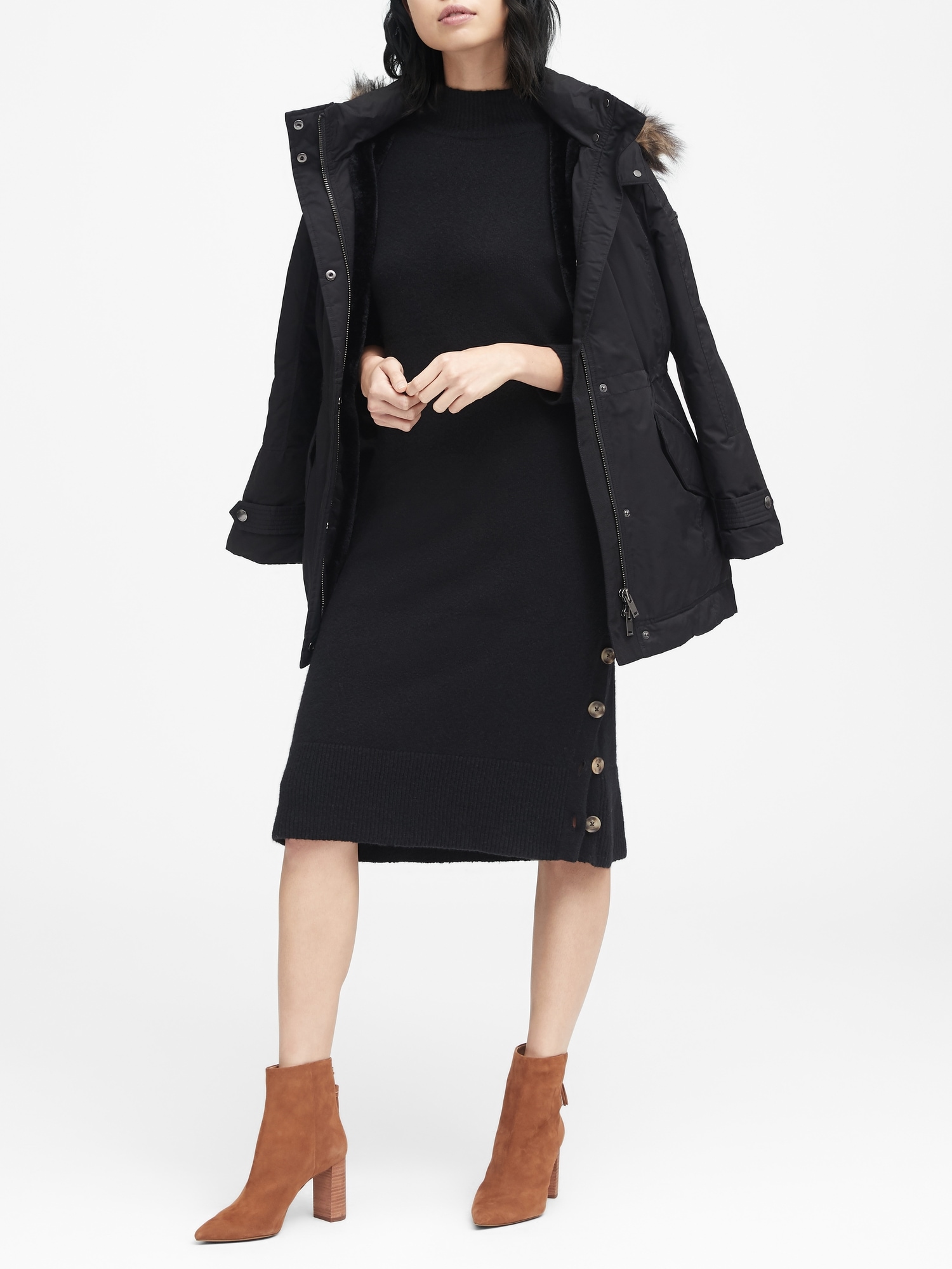 Turtleneck Sweater Dress with Button-Sides