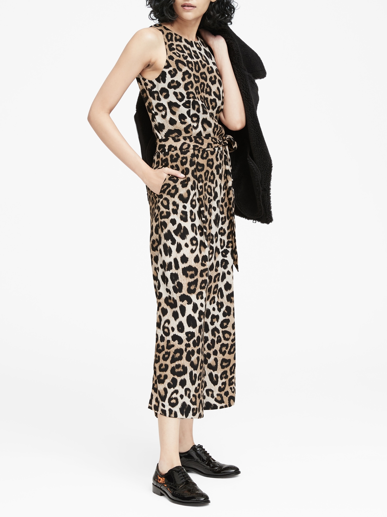 Leopard Print Cropped Wide-Leg Jumpsuit