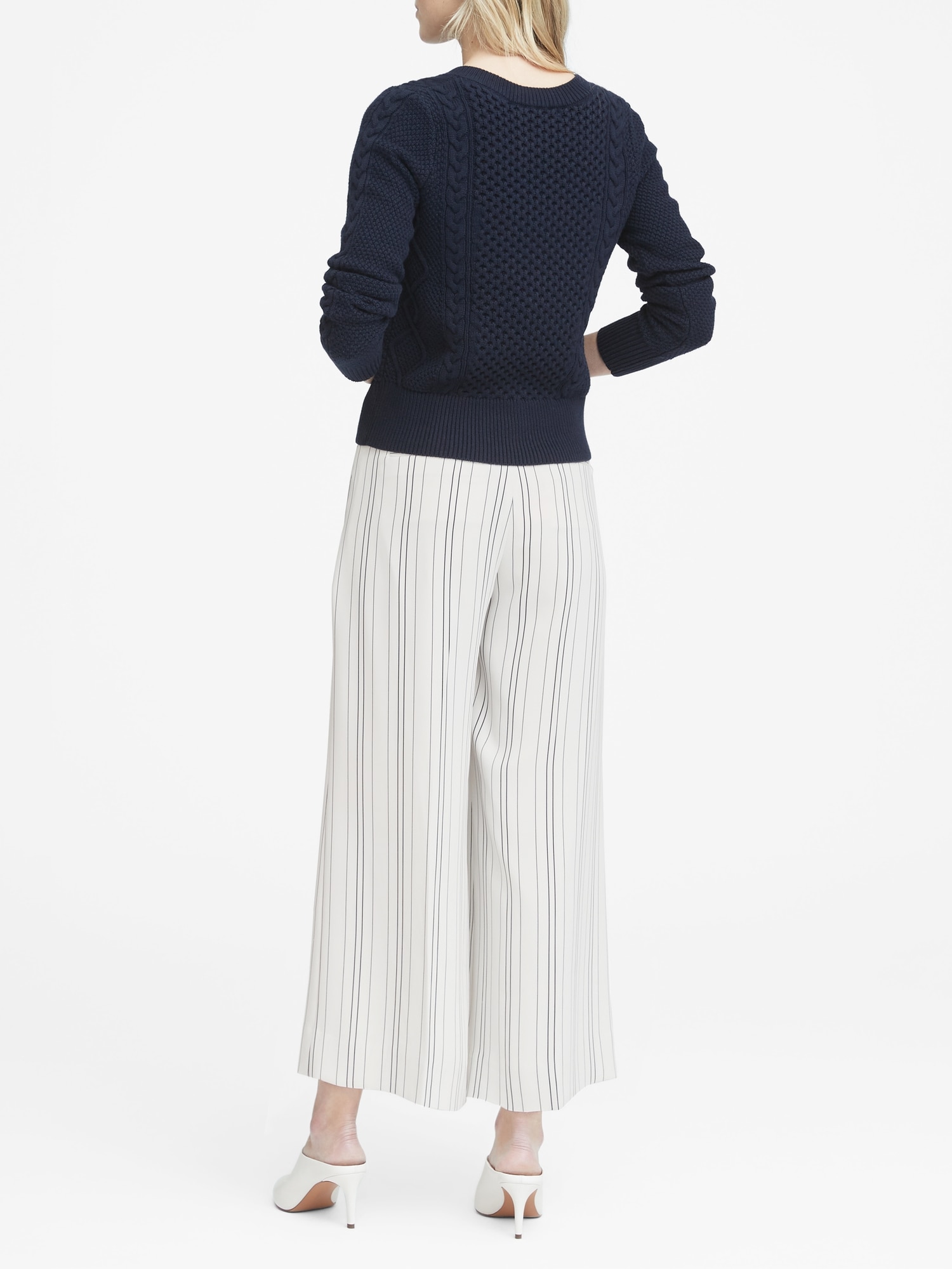 Cable-Knit Cropped V-Neck Sweater