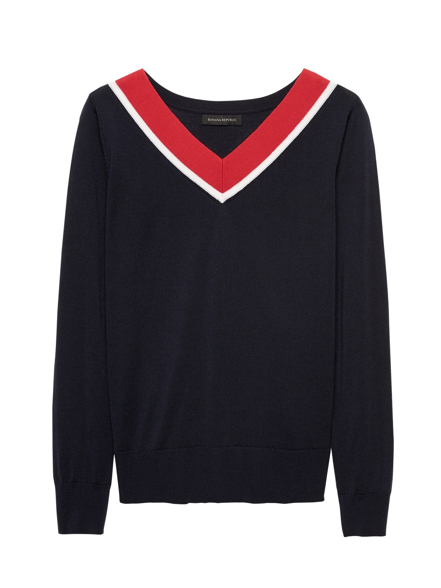 Petite Merino Varsity V-Neck Sweater