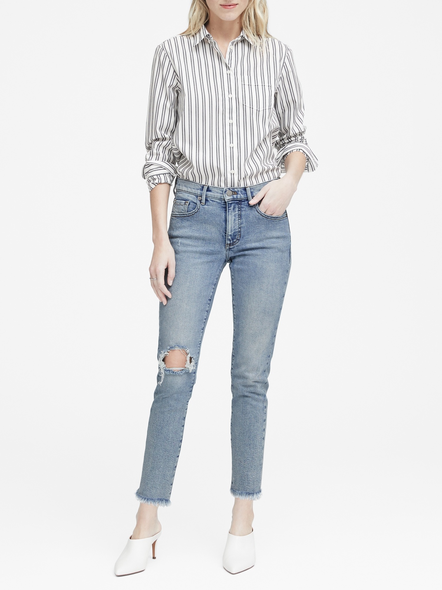 High-Rise Straight Ankle Jean With Fray Hem | Banana Republic