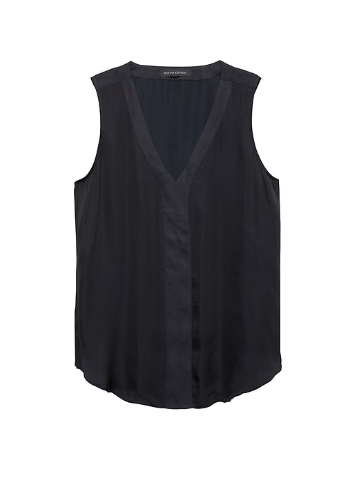 Petite Soft Satin Sleeveless V-Neck Top | Banana Republic