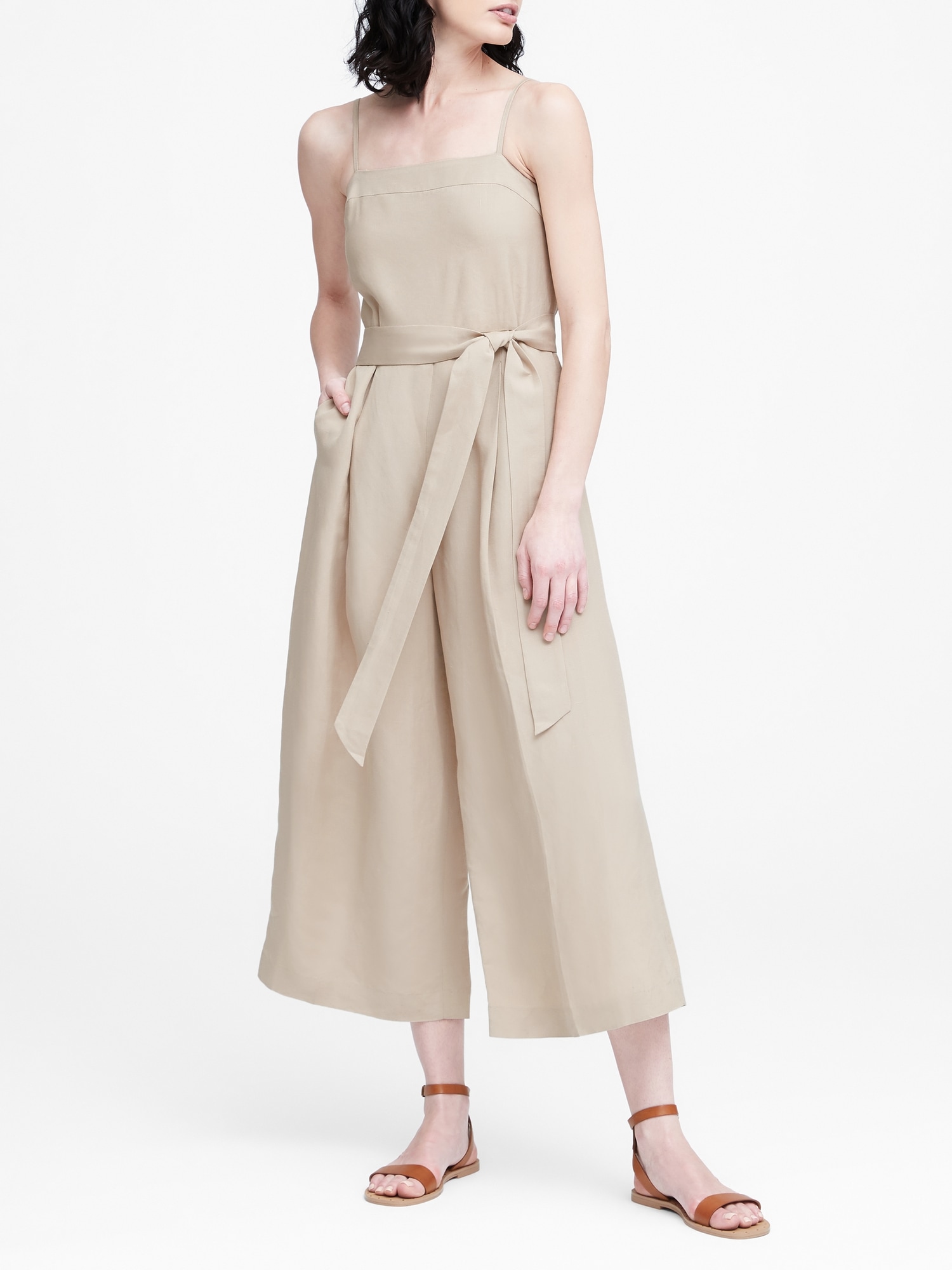 Linen-Blend Cropped Jumpsuit