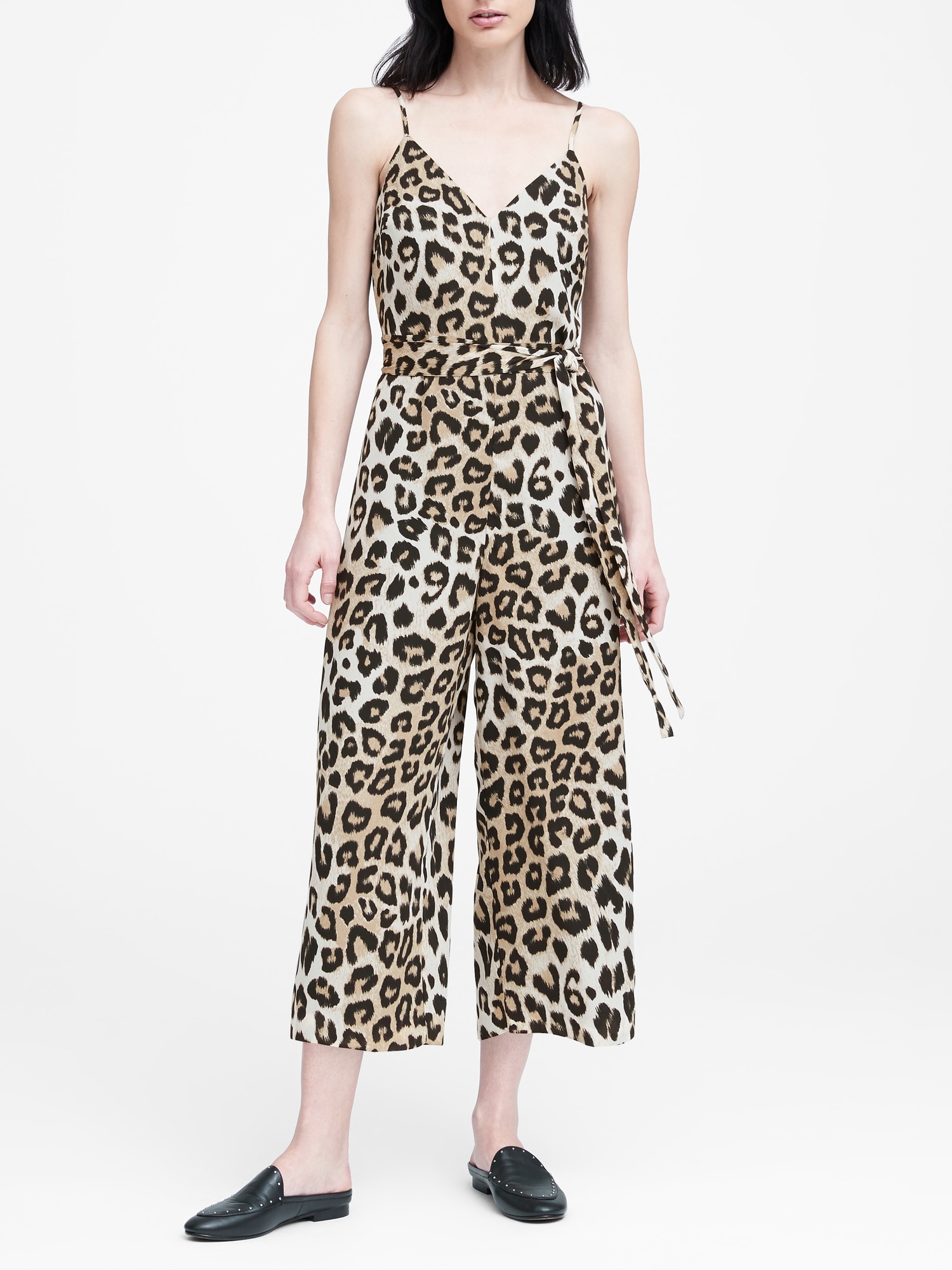 Leopard Print Wide-Leg Cropped Jumpsuit