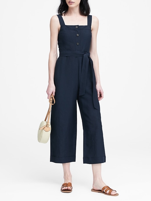 Linen Blend Cropped Jumpsuit Banana Republic 8217