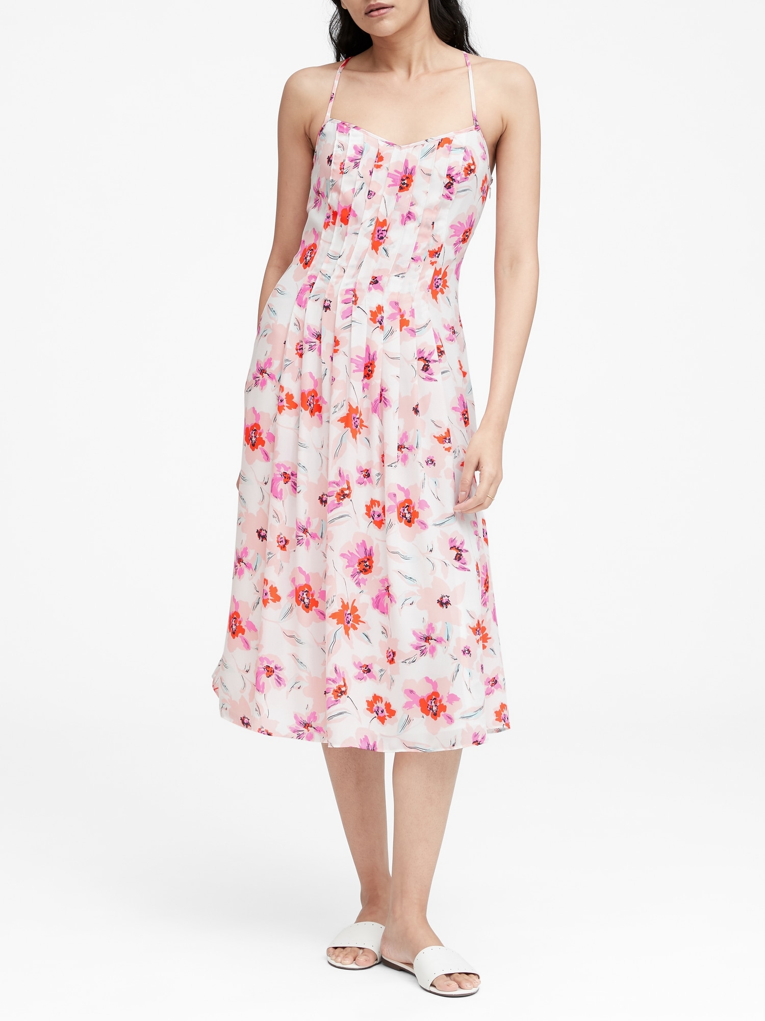 Floral Pin-Tuck Midi Dress