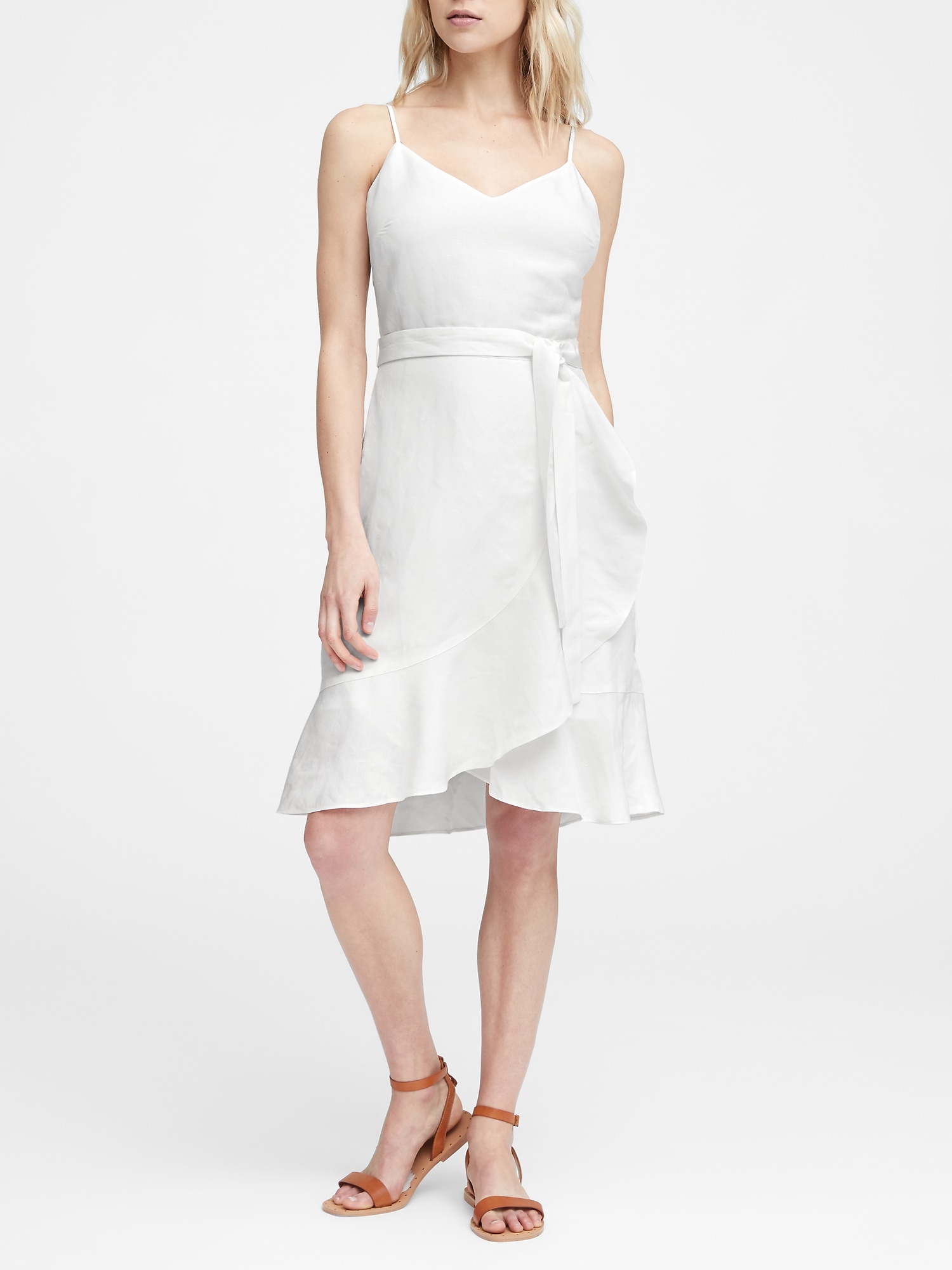 Linen-Blend Ruffle Wrap Dress