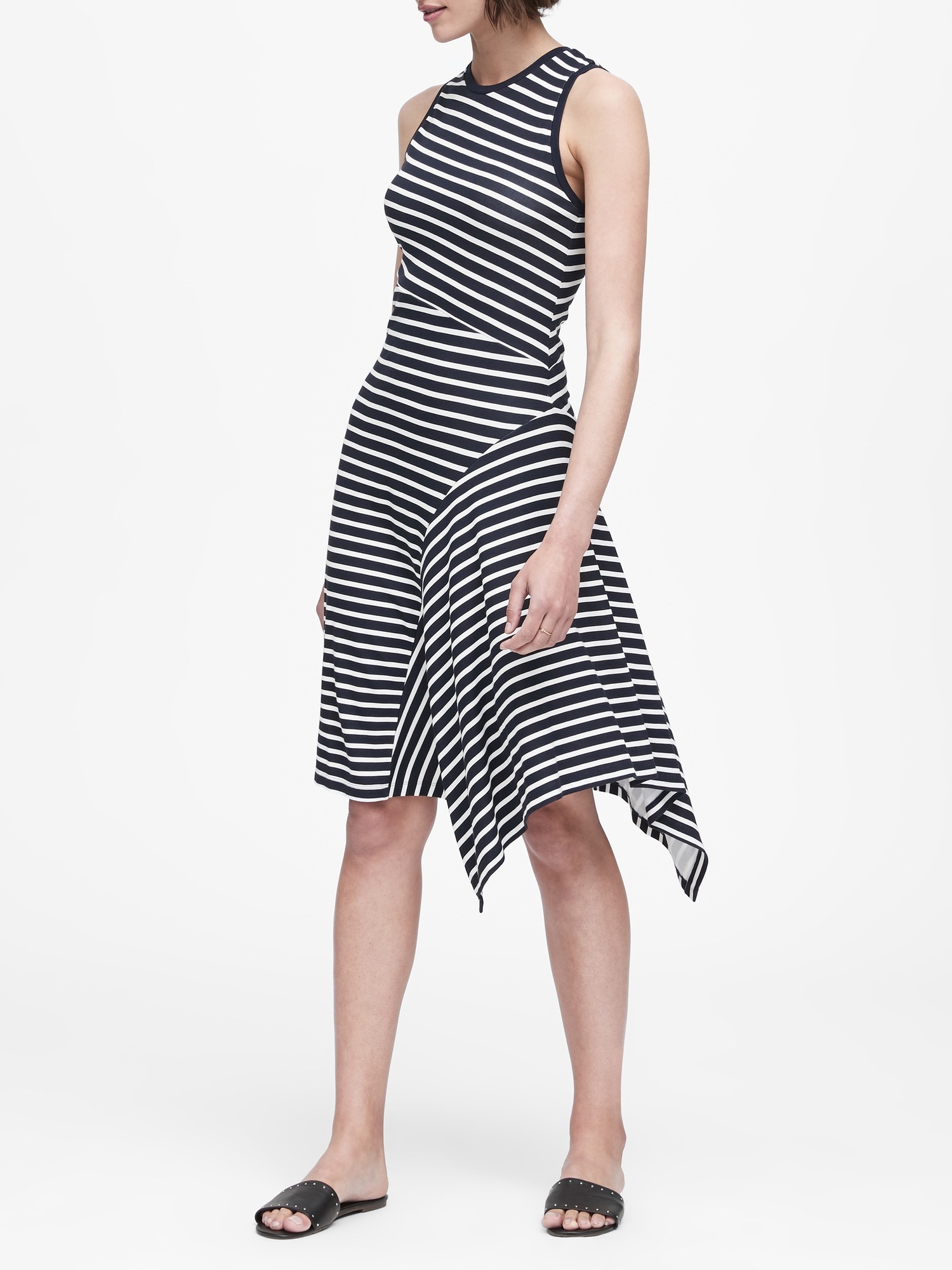 Stripe Soft Ponte Asymmetrical Dress